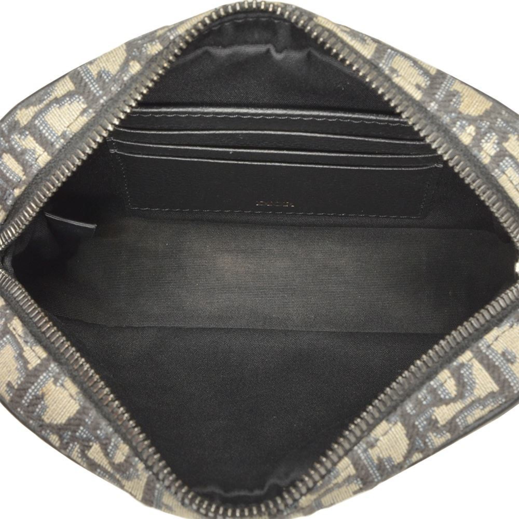 Christian Dior Beige Black Cotton Fabric Leather Shoulder Bag (Pre-Owned)