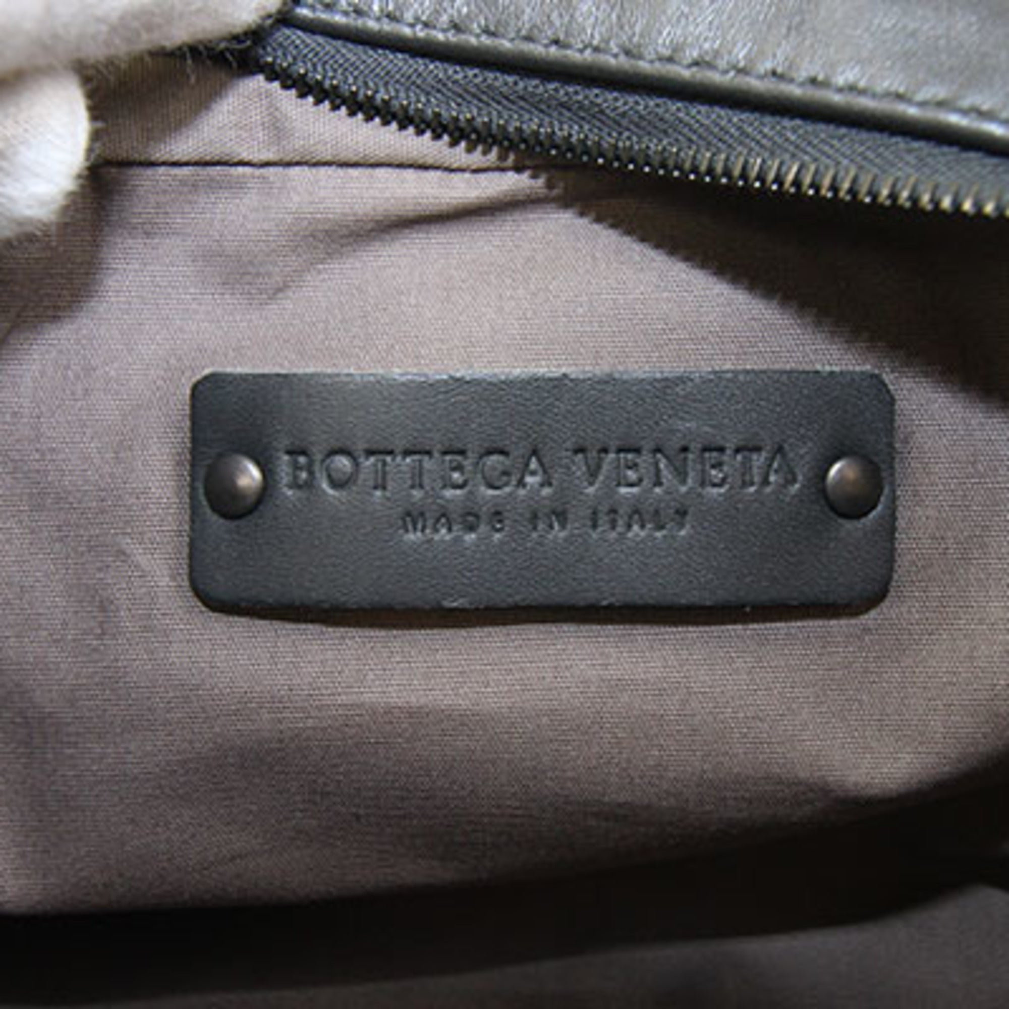 Bottega Veneta Intrecciato Dark Gray Leather Pouch (Pre-Owned)