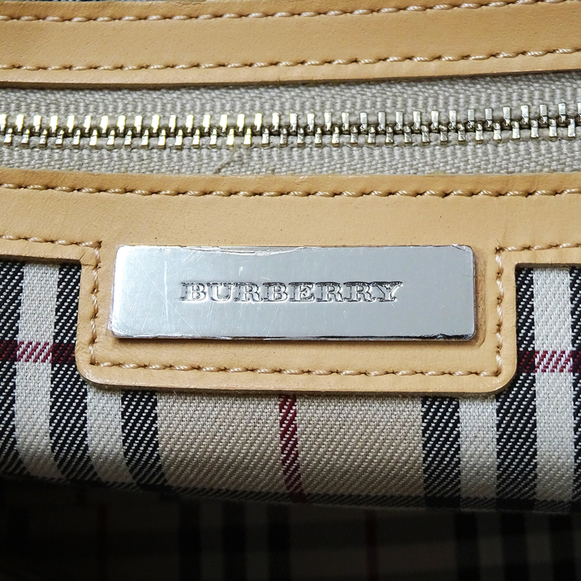 Burberry Beige Black Canvas Handbag Tote Bag (Pre-Owned)