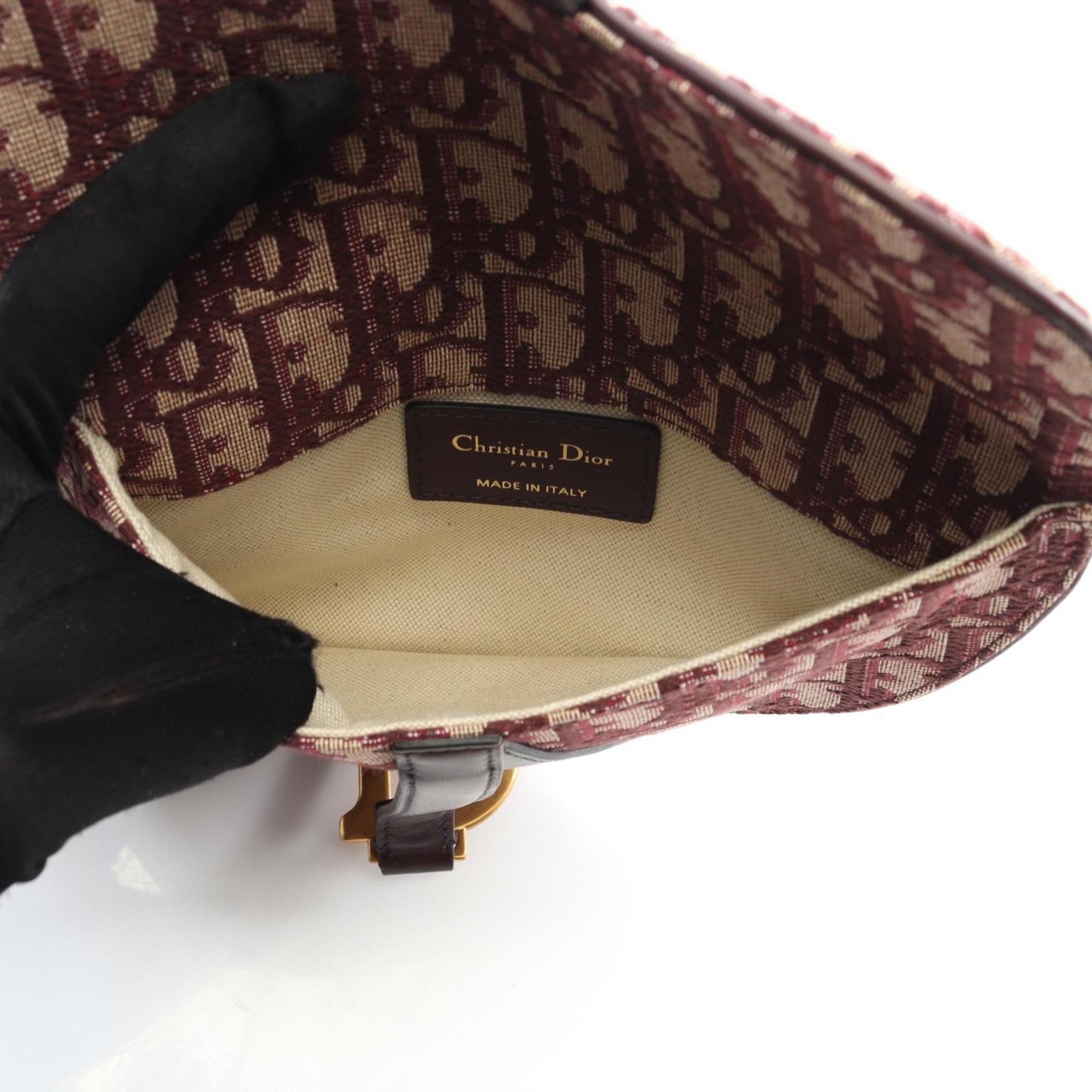 Christian Dior Beige Bordeaux Canvas Leather Fanny Pack Saddle Bag (Pre-Owned)