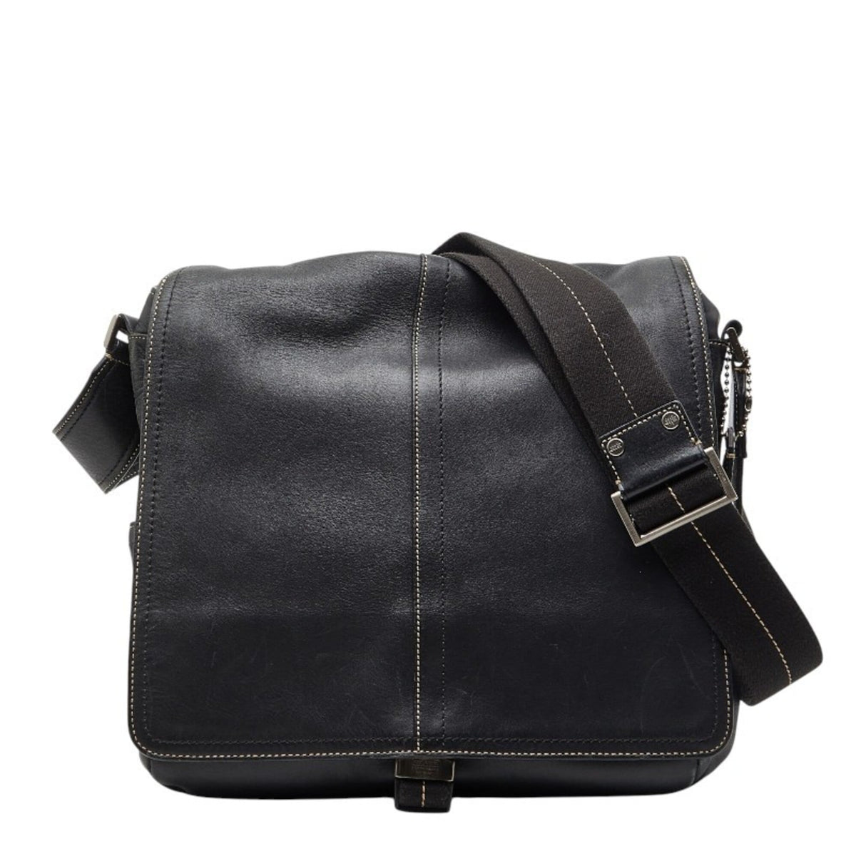 Coach Black Leather Messenger Bag Shoulder Bag (Pre-Owned)