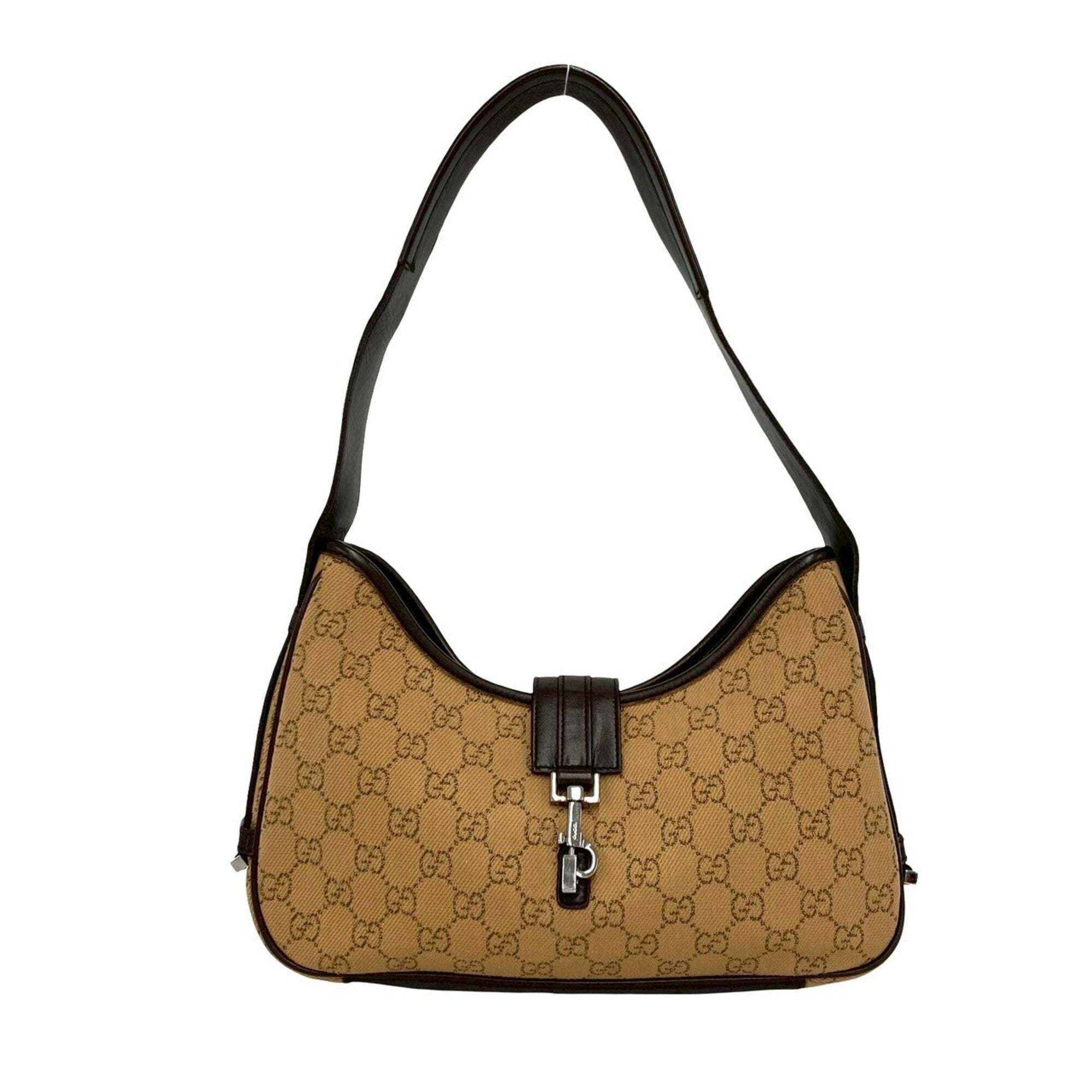Gucci Beige Brown Canvas Leather Shoulder Bag Tote Bag (Pre-Owned)
