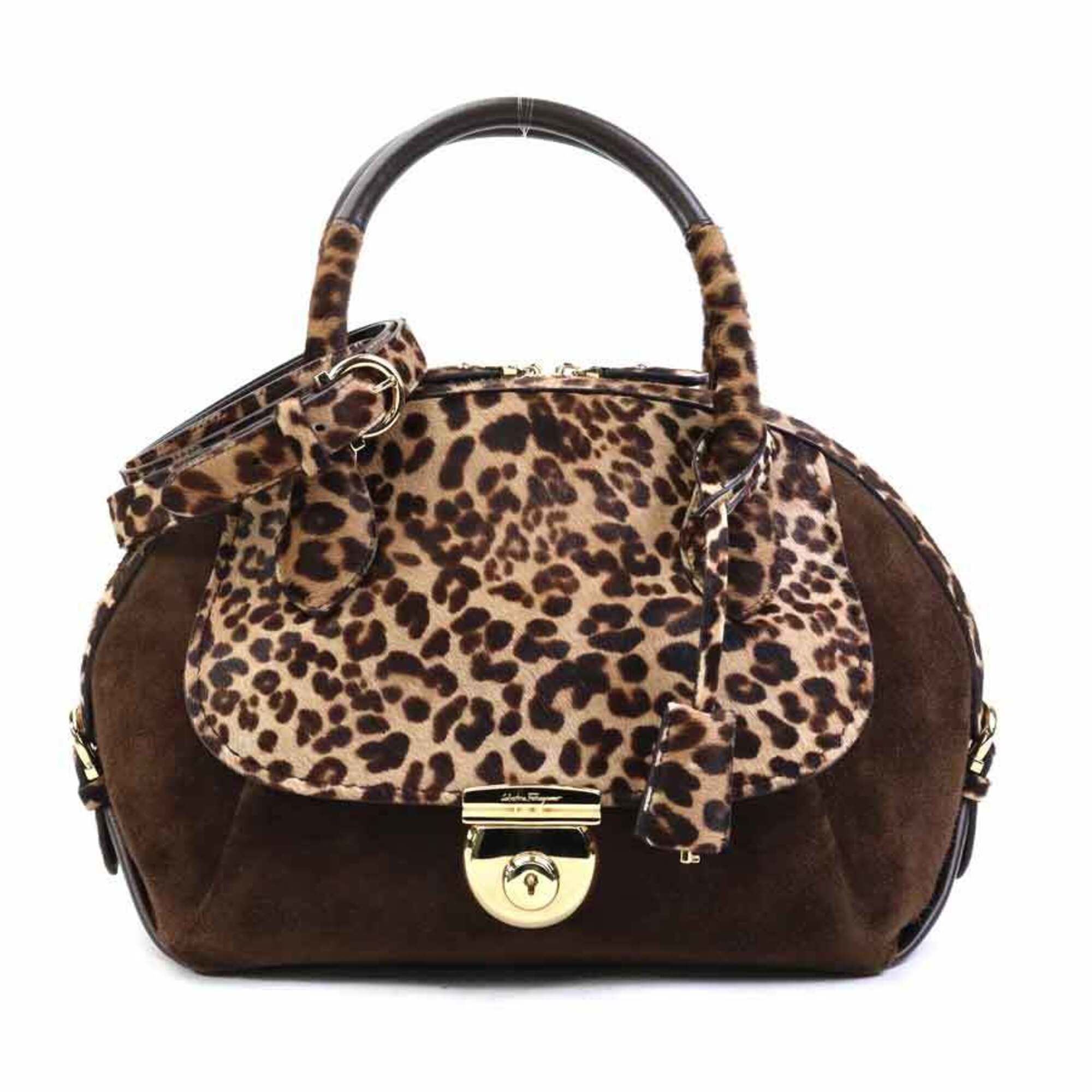 Salvatore Ferragamo Brown Suede Leather Handbag Shoulder Bag (Pre-Owned)