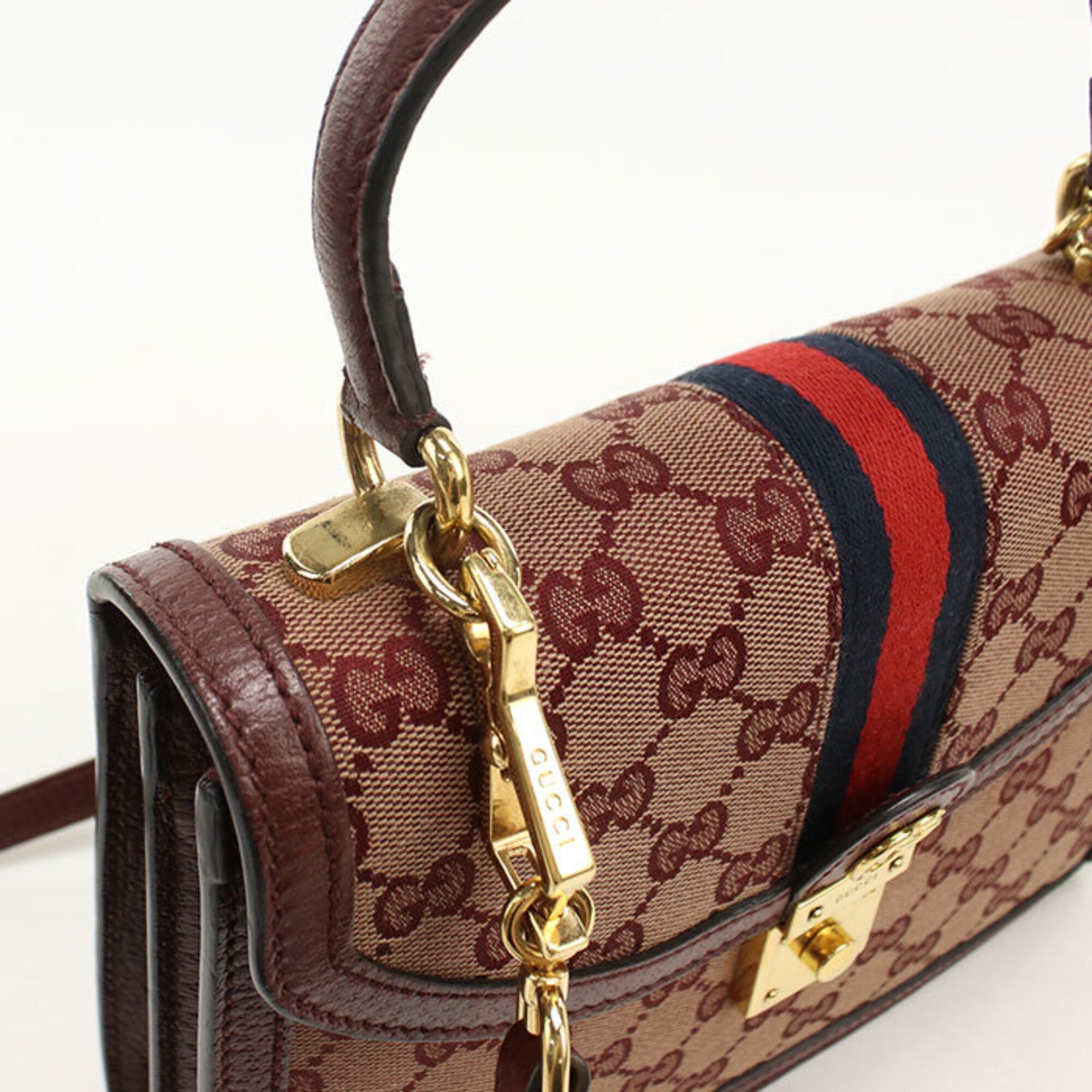 Gucci Red Color Wine Gg Canvas Handbag (Pre-Owned)