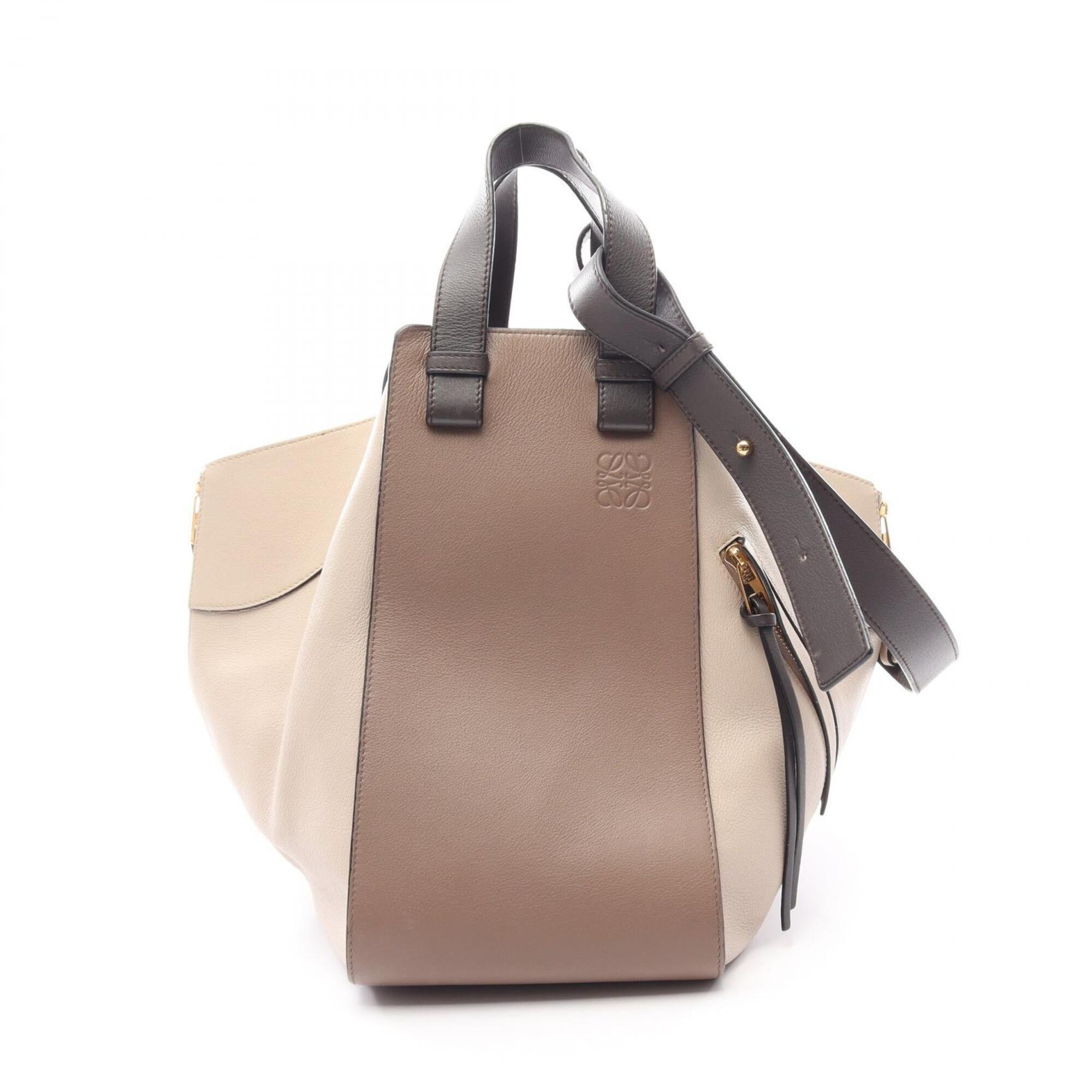 Loewe Beige Brown Gray Leather Handbag (Pre-Owned)