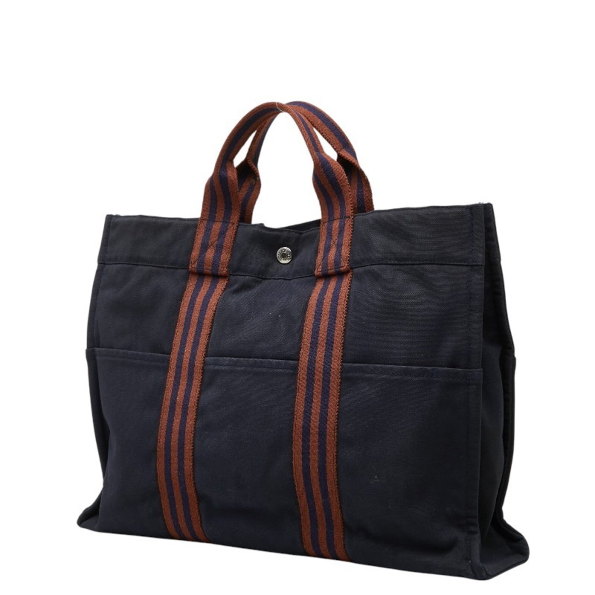 Hermes Brown Navy Cotton Handbag Tote Bag (Pre-Owned)
