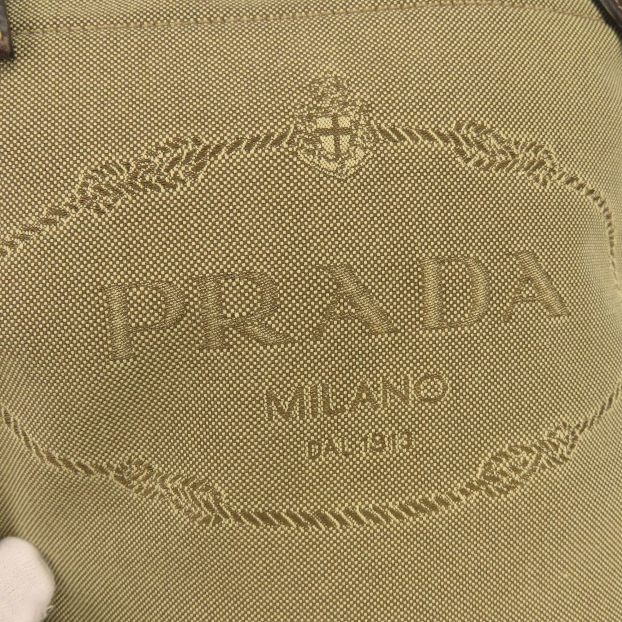 Prada Beige Brown Canvas Leather Shoulder Bag (Pre-Owned)