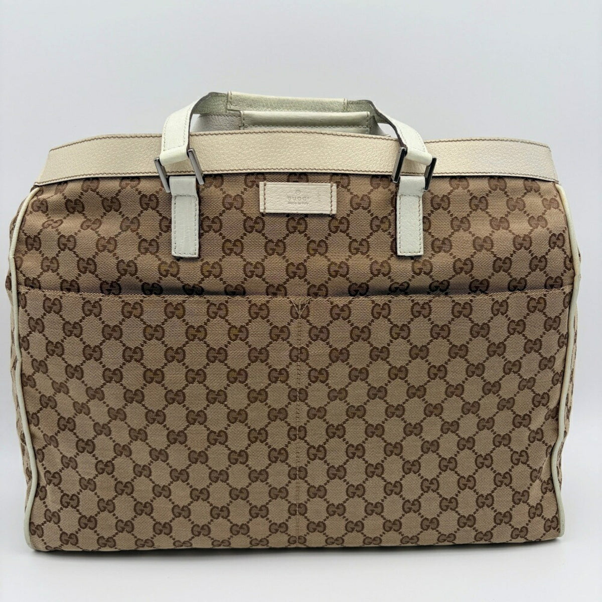 Gucci Beige Ivory Gg Canvas Leather Tote Bag (Pre-Owned)