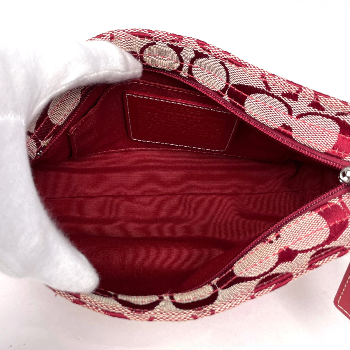 Coach Signature Red Color Canvas Leather Handbag (Pre-Owned)