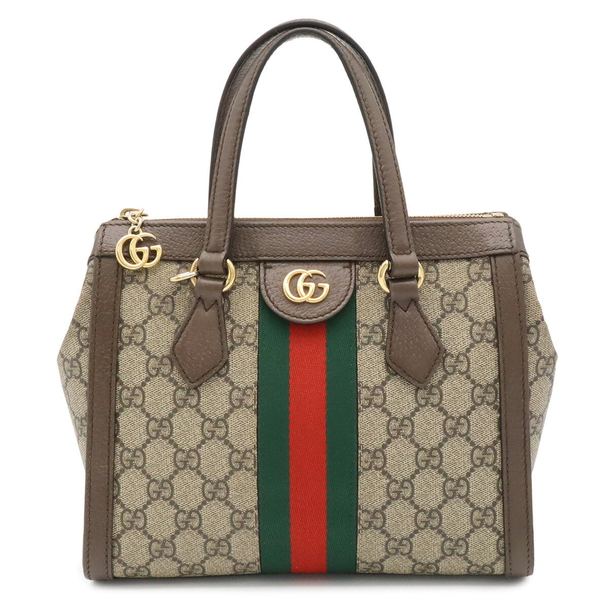 Gucci Beige Brown Green Red Color Gg Supreme Canvas Pvc Coated Canvas Leather Handbag Tote Bag (Pre-Owned)