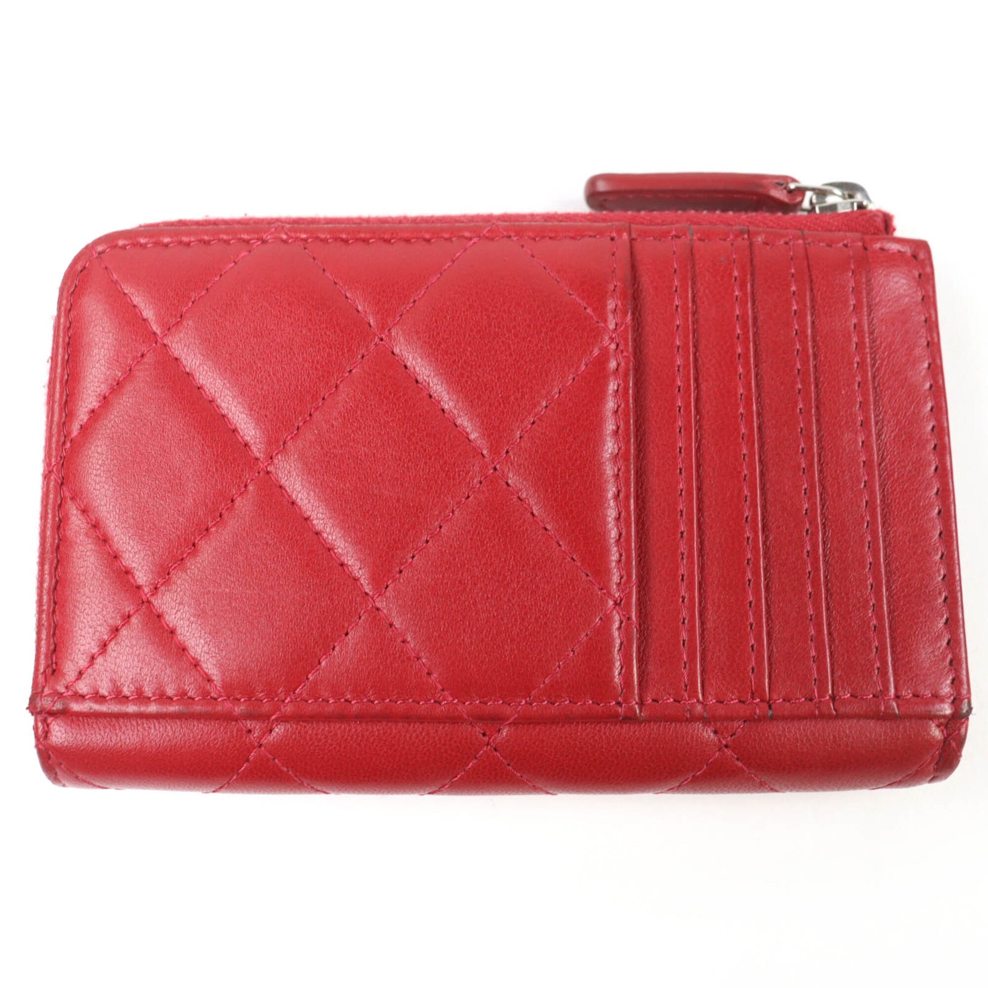 Chanel Matelasse Red Color Leather Coin Purse/Coin Case (Pre-Owned)