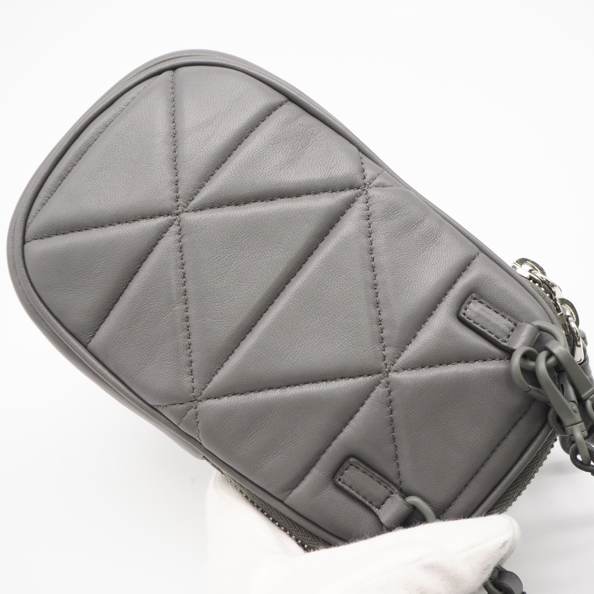 Prada Gray Leather Shoulder Bag (Pre-Owned)