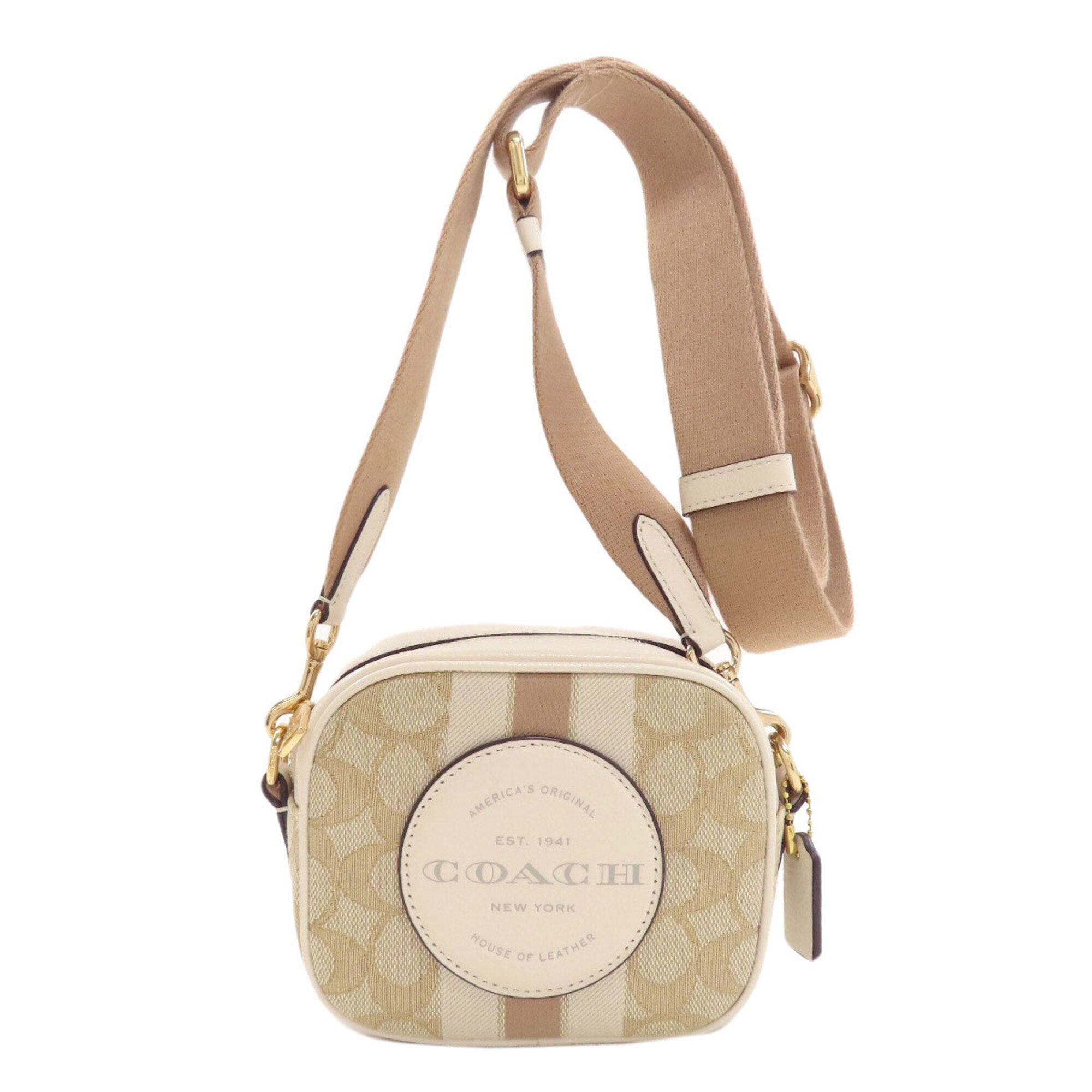 Coach Beige White Canvas Leather Shoulder Bag (Pre-Owned)