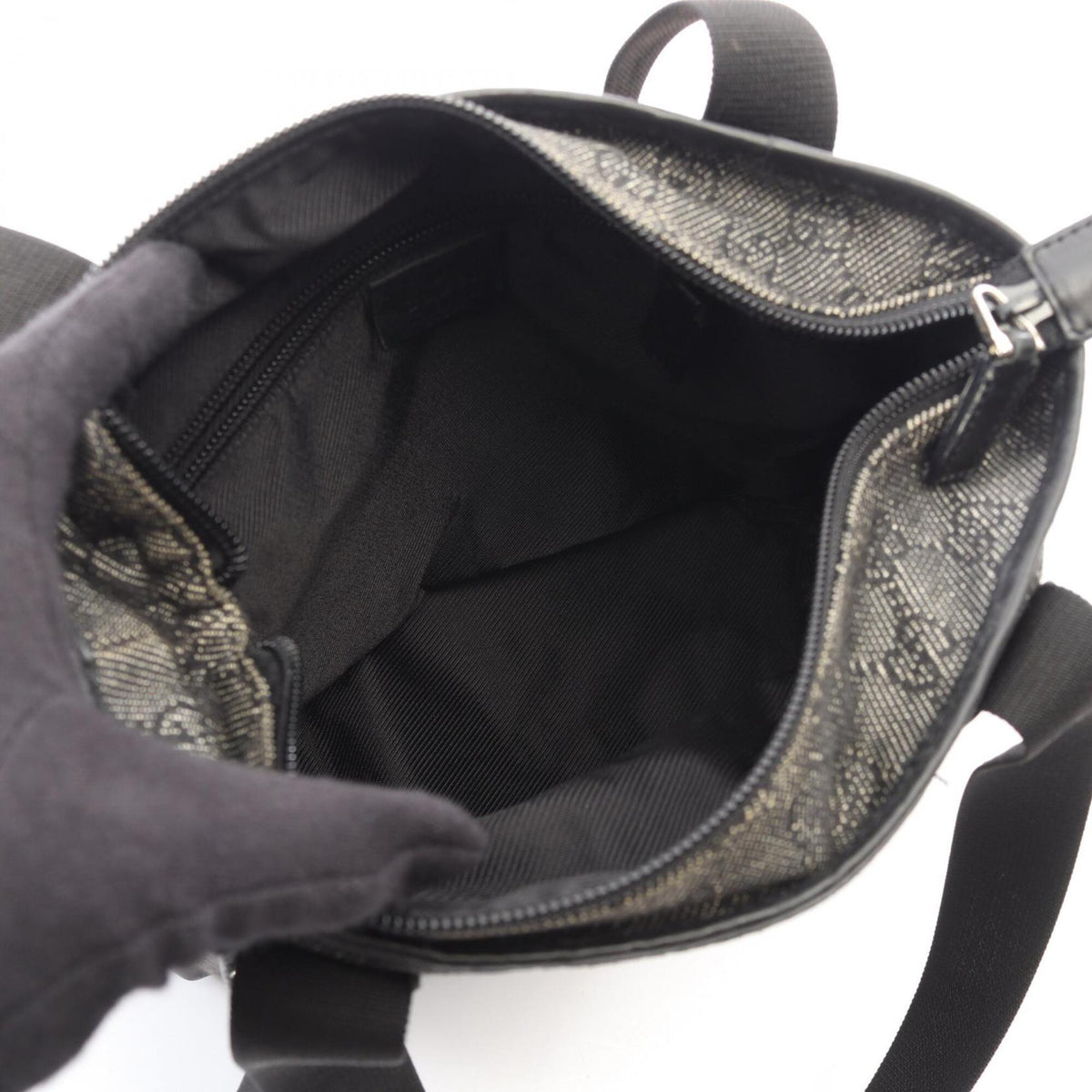 Gucci Black Gray Gg Canvas Leather Handbag Shoulder Bag (Pre-Owned)