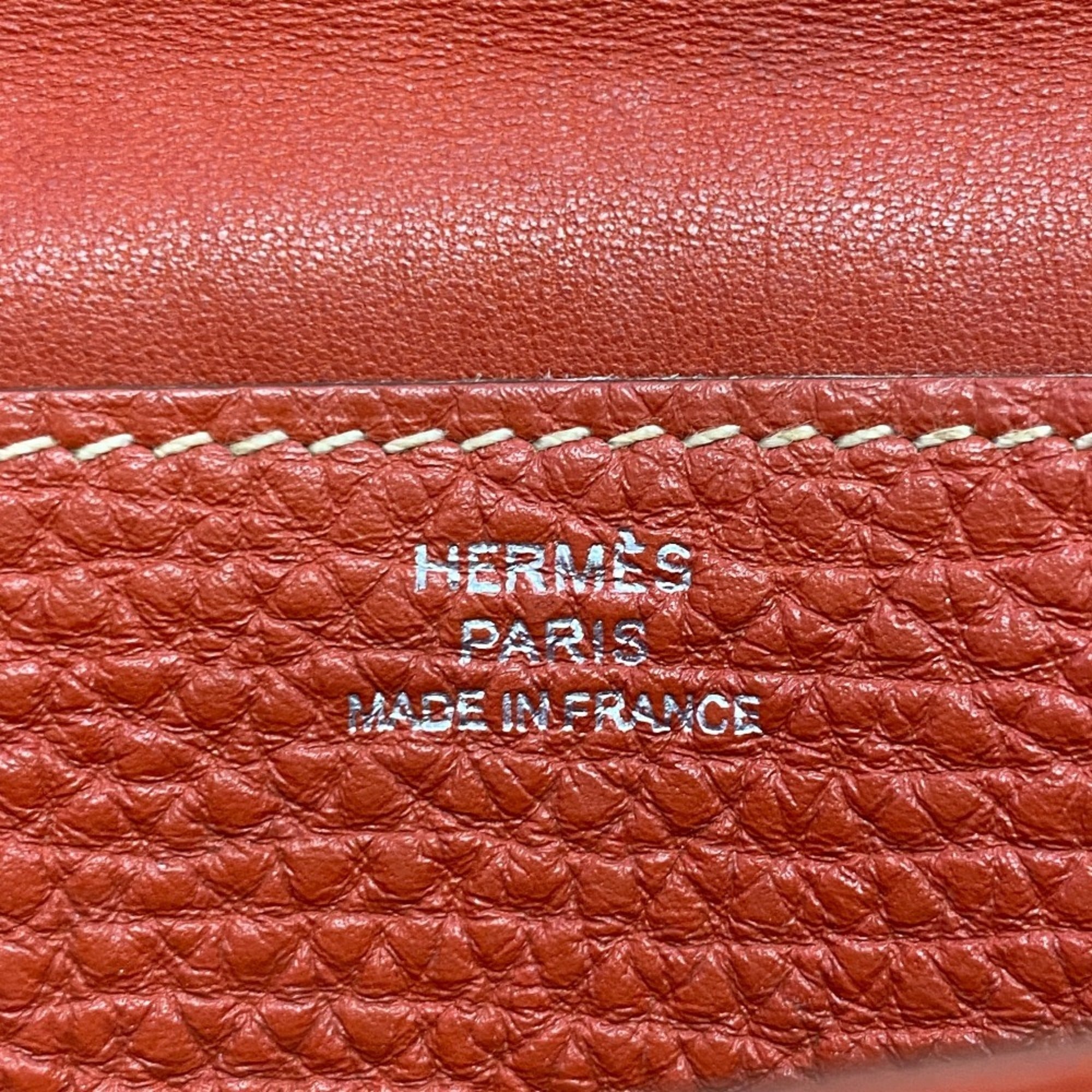 Hermes Red Color Togo Leather Long Wallet (Bi-Fold) (Pre-Owned)
