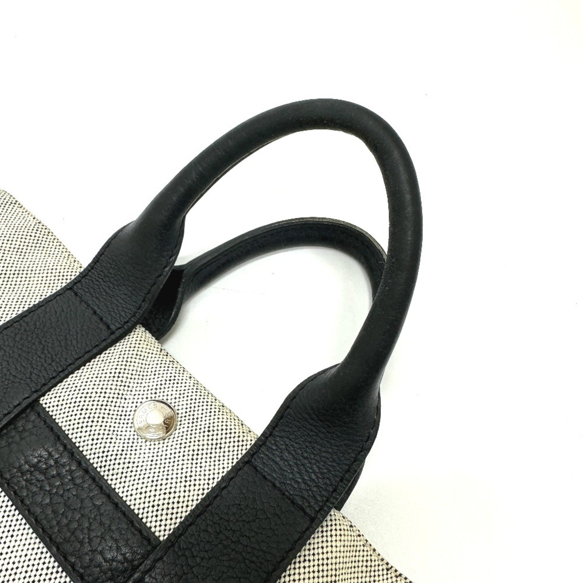 Hermes Black Gray Toile H Leather Handbag Tote Bag (Pre-Owned)