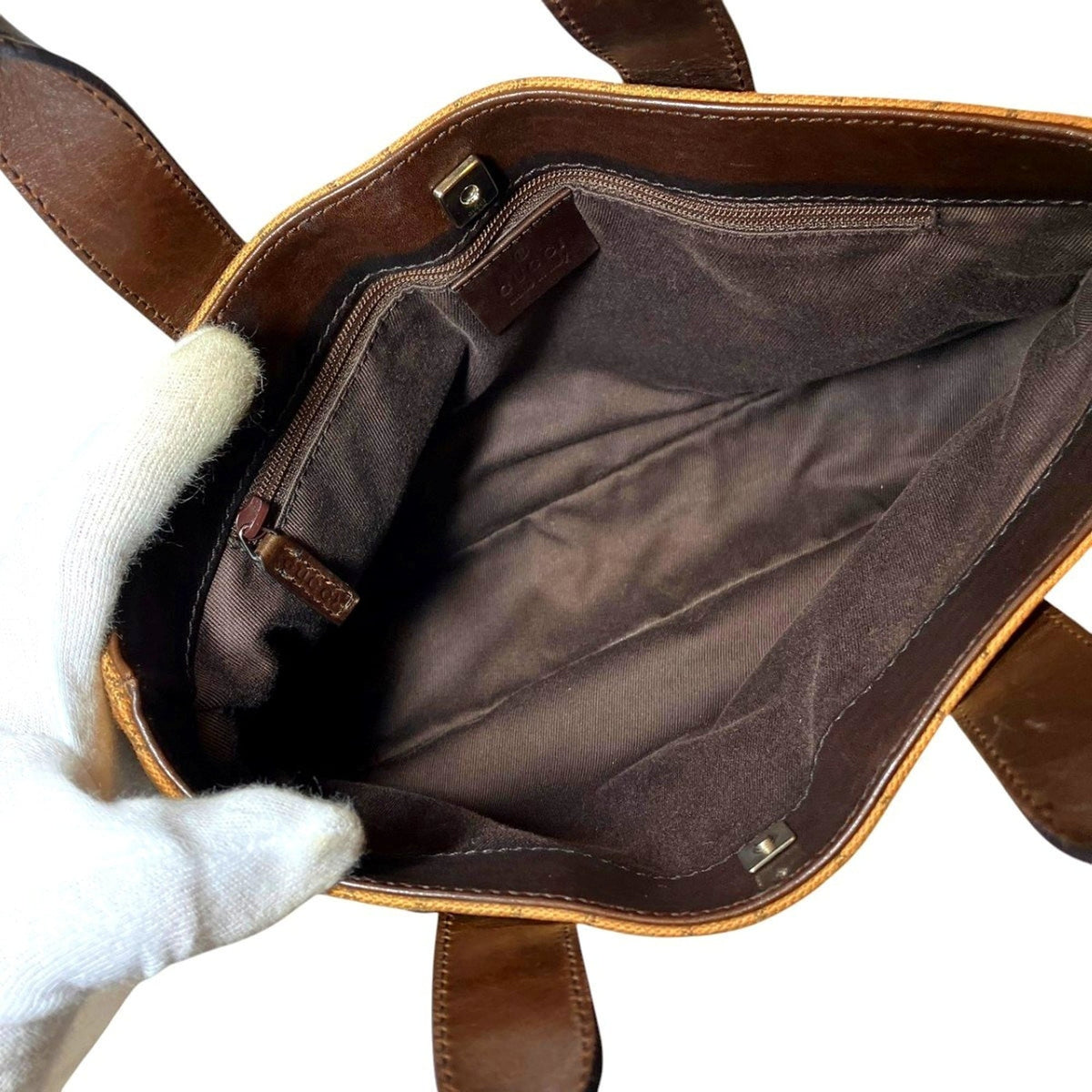 Gucci Beige Brown Leather Gg Canvas Handbag (Pre-Owned)