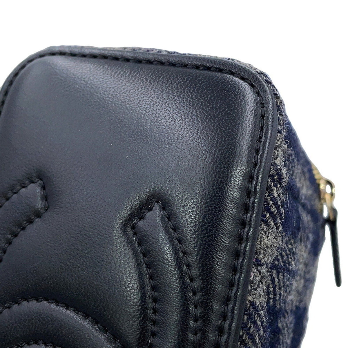 Chanel Gray Navy Tweed Leather Handbag Shoulder Bag (Pre-Owned)