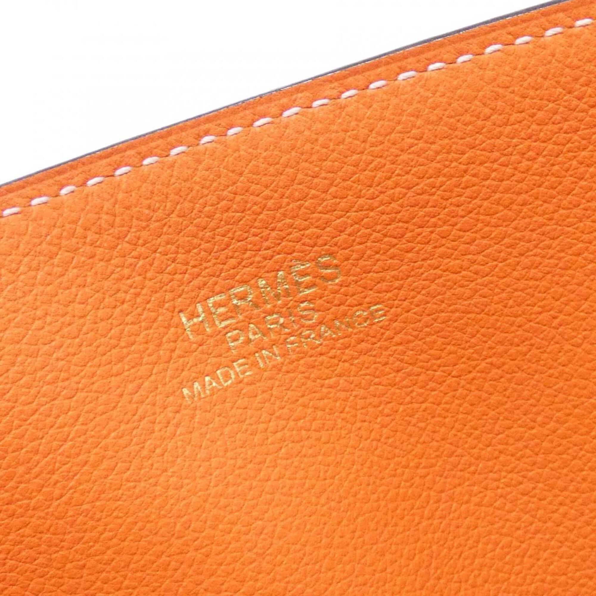 Hermes Beige Orange Poppy Taurillon Clemence Leather Handbag (Pre-Owned)
