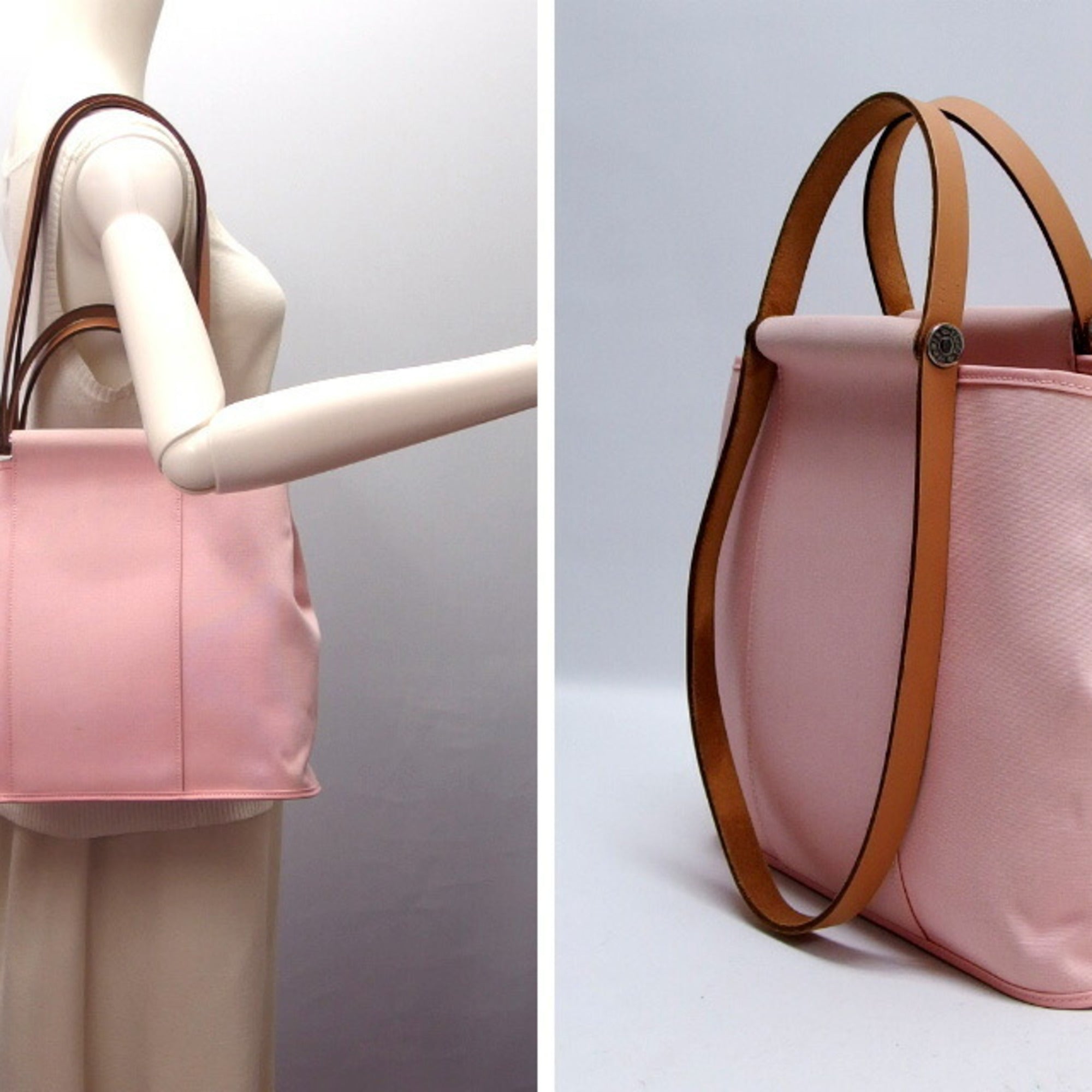Hermes Cabag Light Pink Toile Officier Handbag Shoulder Bag Tote Bag (Pre-Owned)