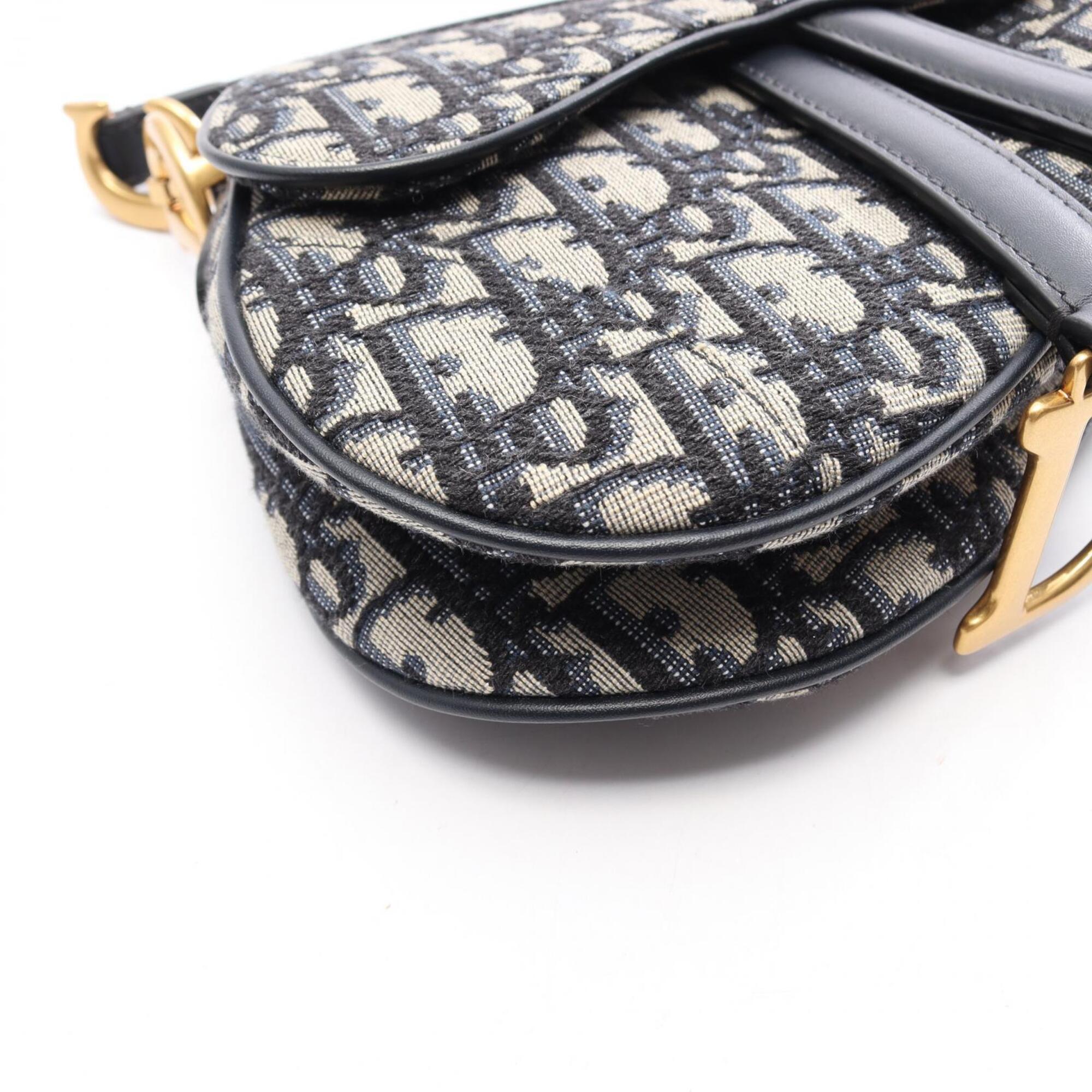 Christian Dior Beige Navy Canvas Leather Handbag Saddle Bag (Pre-Owned)