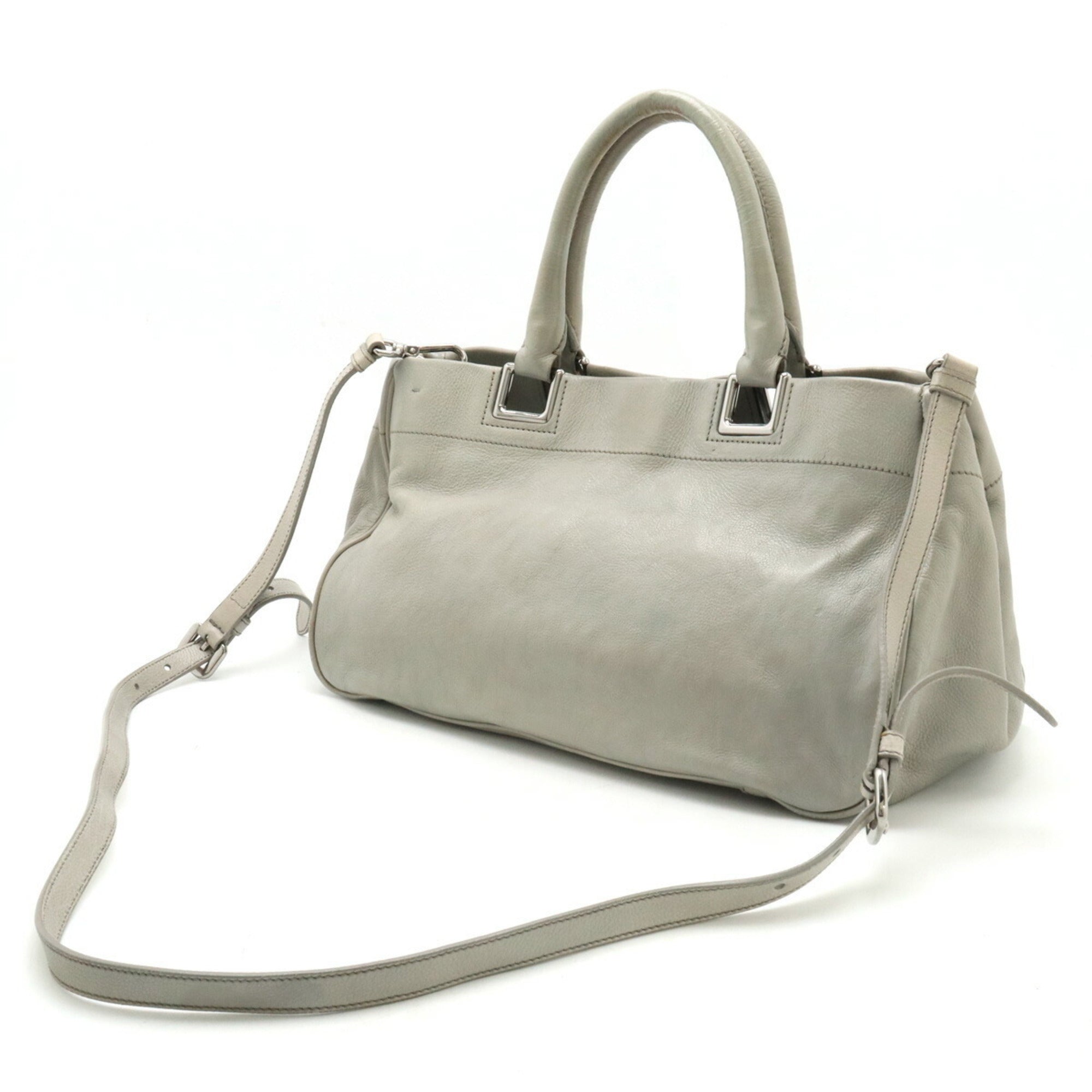 Prada Gray Leather Handbag Tote Bag (Pre-Owned)