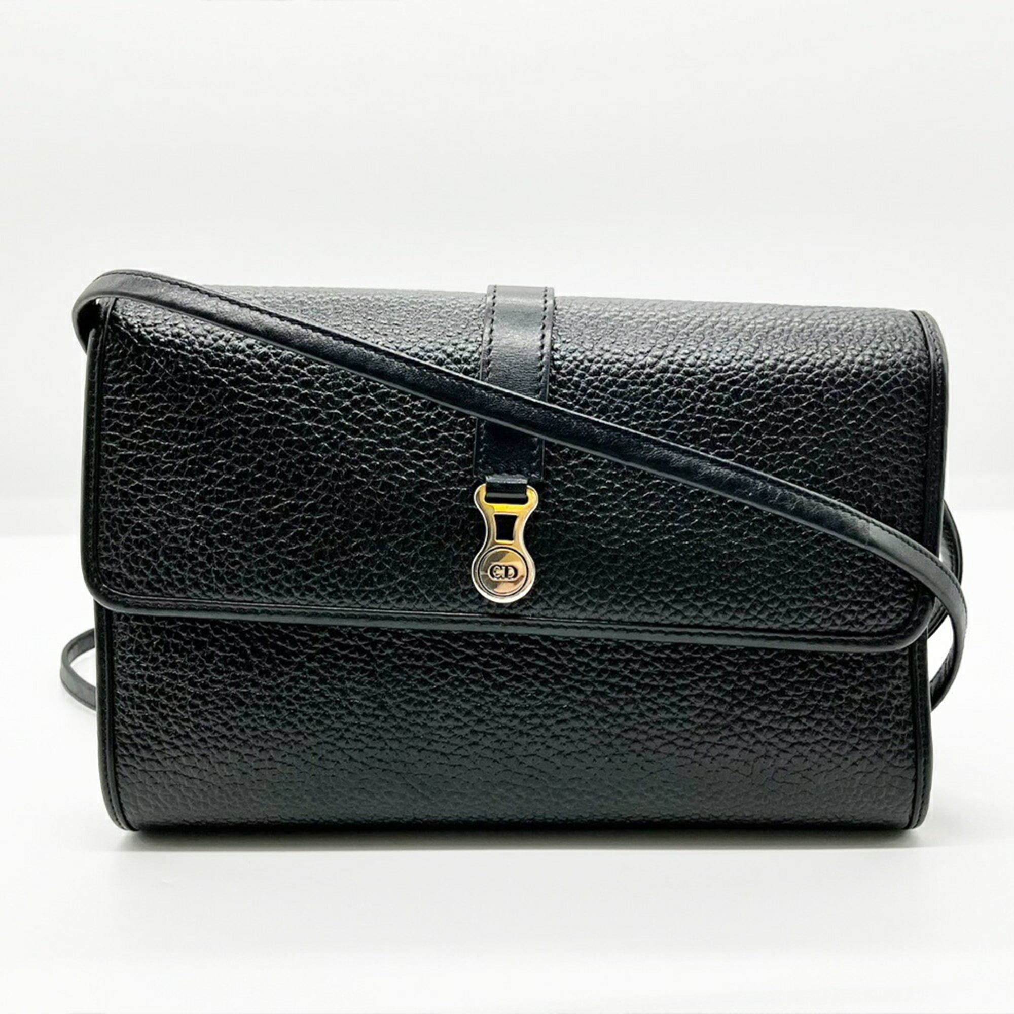 Christian Dior Black Leather Pochette Shoulder Bag (Pre-Owned)