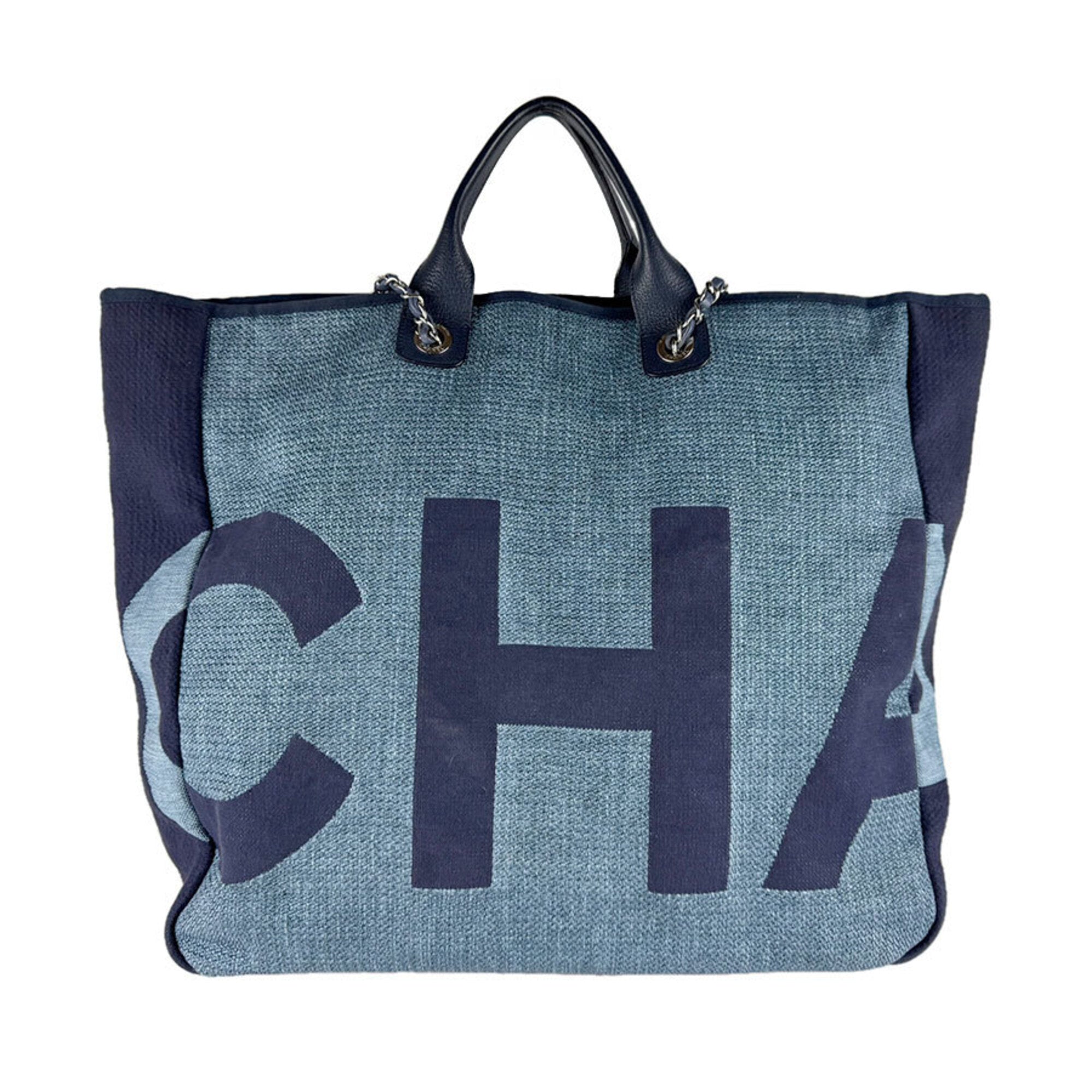 Chanel Blue Raffia Canvas Shoulder Bag Tote Bag (Pre-Owned)