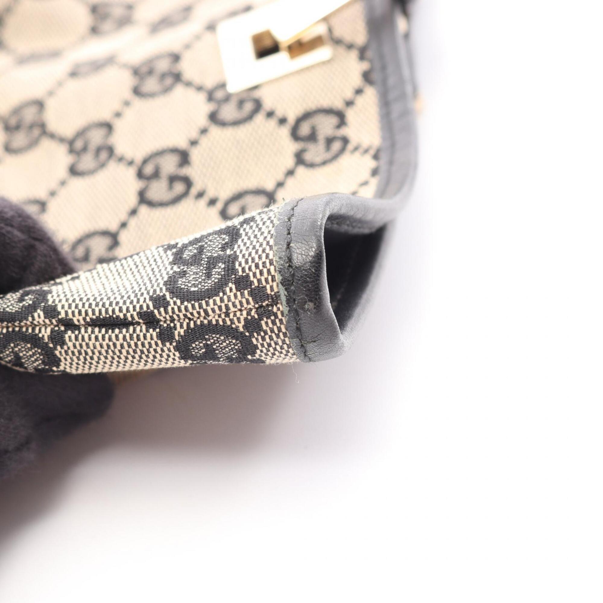 Gucci Beige Black Canvas Leather Handbag Tote Bag (Pre-Owned)