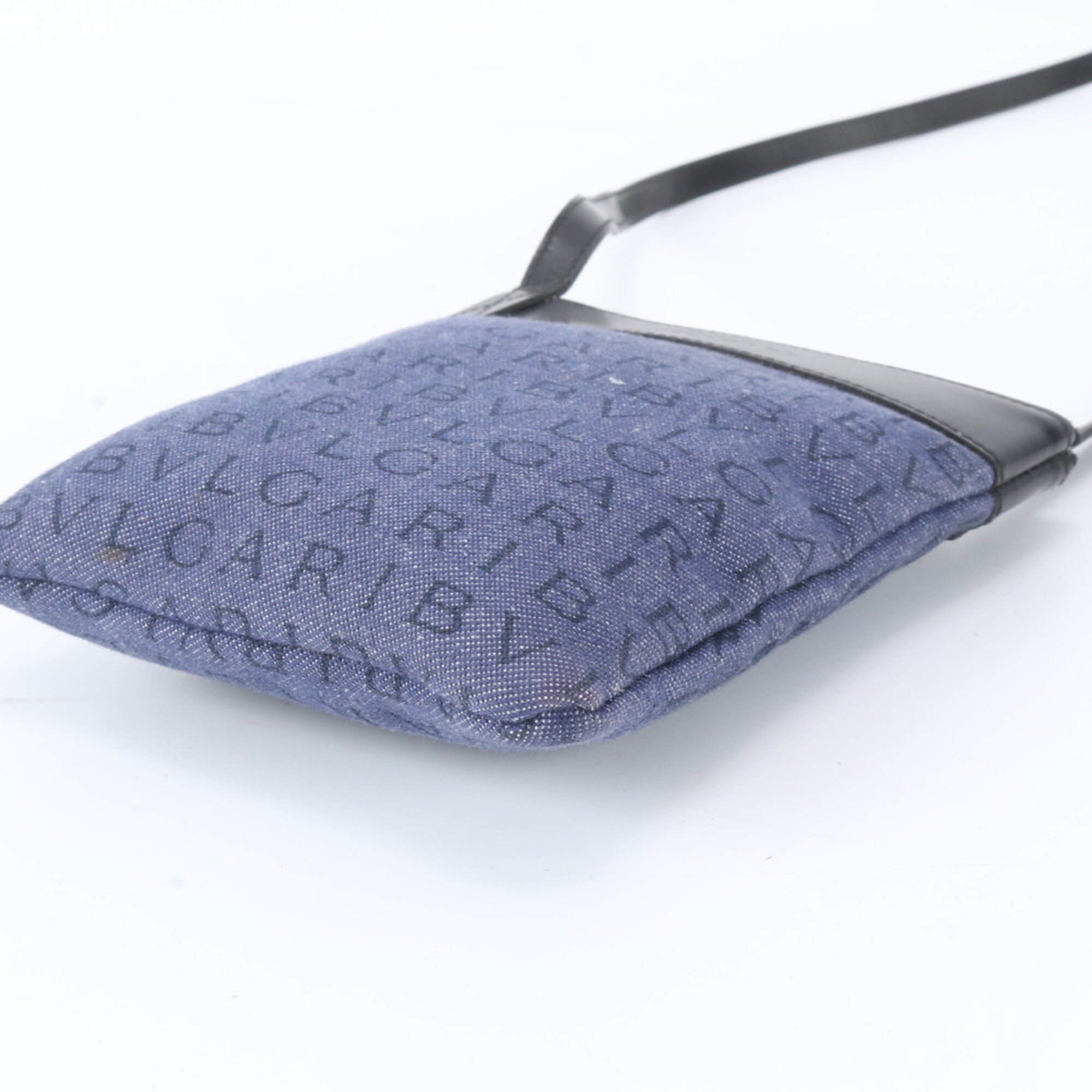 Bvlgari Black Blue Leather Canvas Shoulder Bag (Pre-Owned)