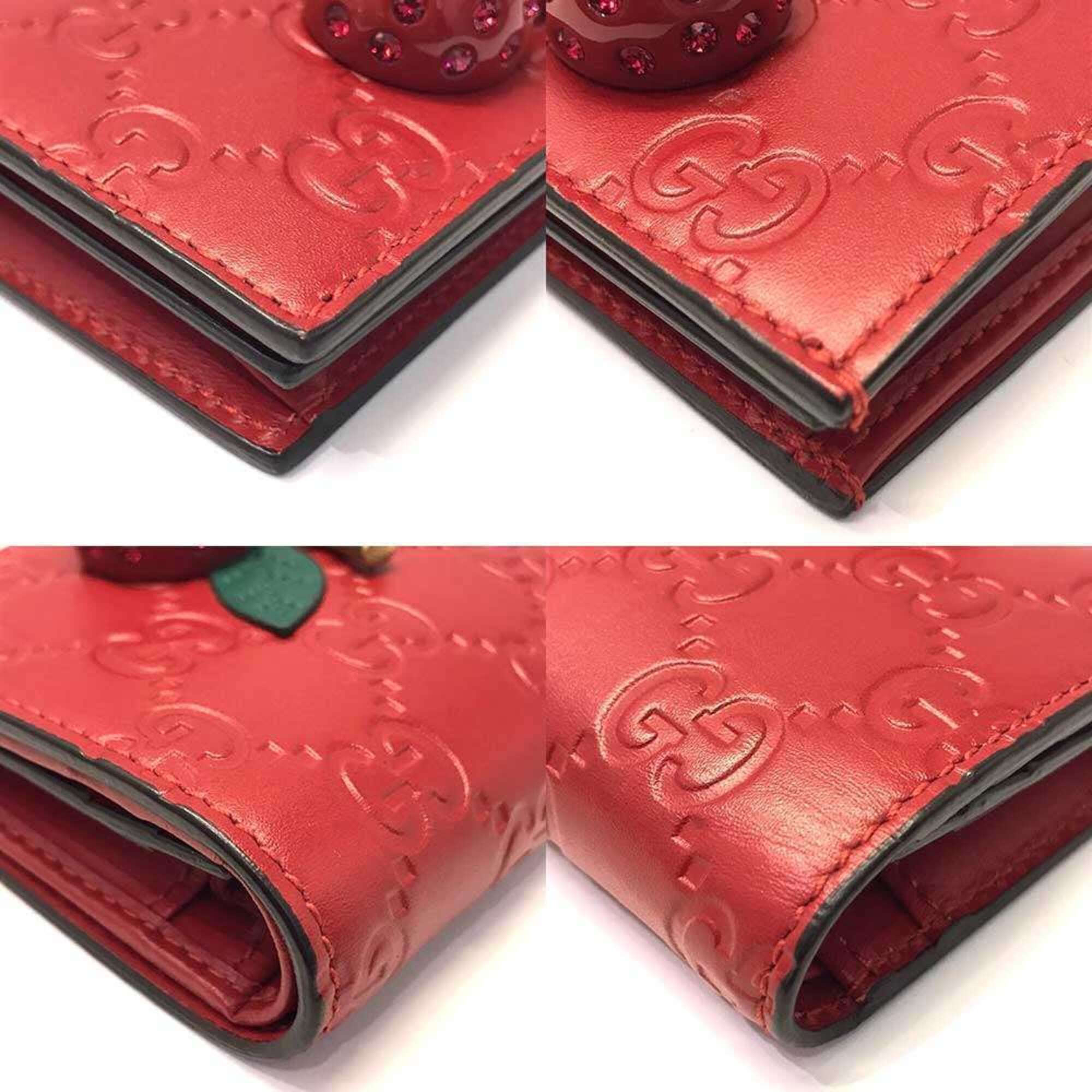 Gucci Cherry Red Red Color Leather Wallet (Bi-Fold) (Pre-Owned)