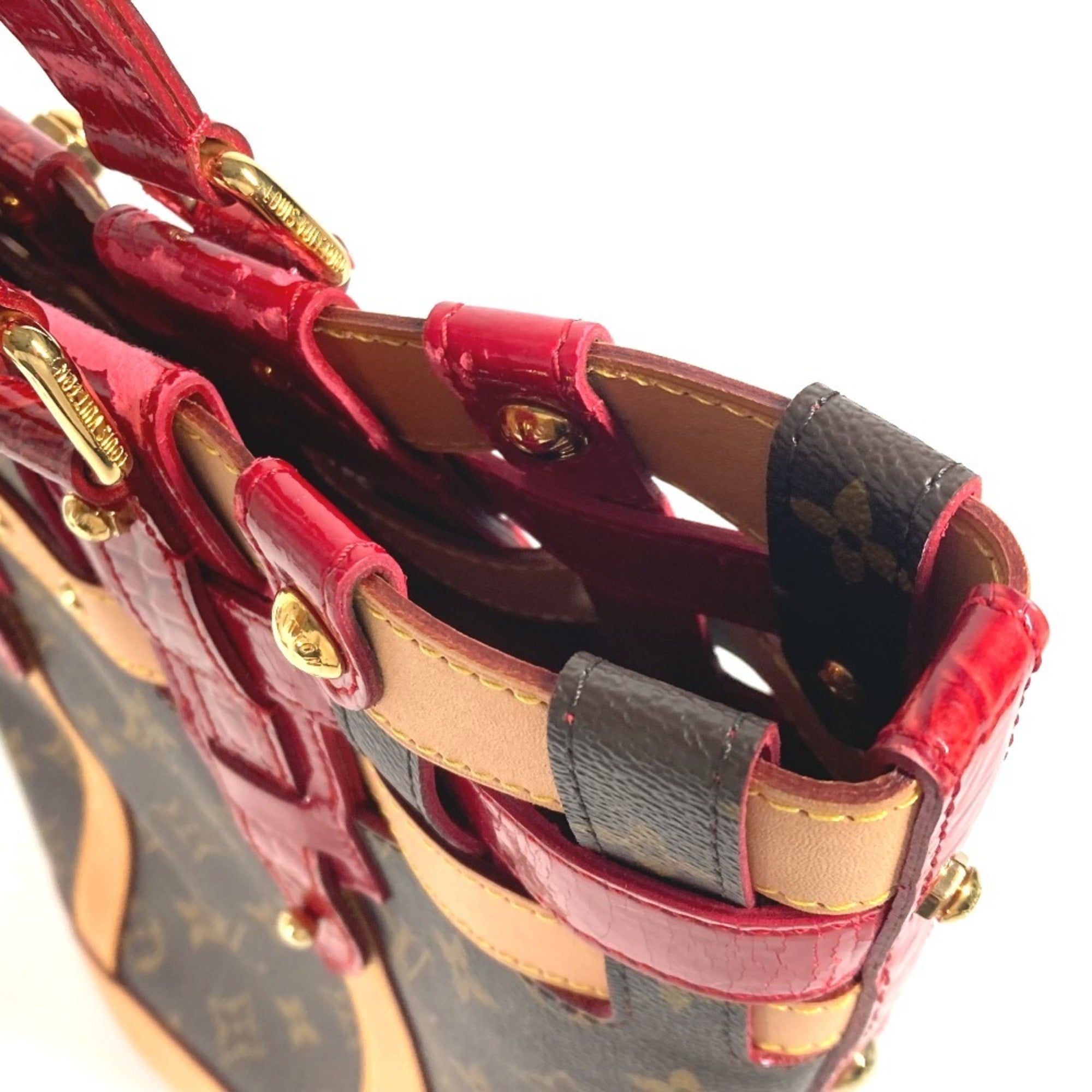Louis Vuitton Brown Red Color Monogram Patent Leather Shoulder Bag Tote Bag (Pre-Owned)