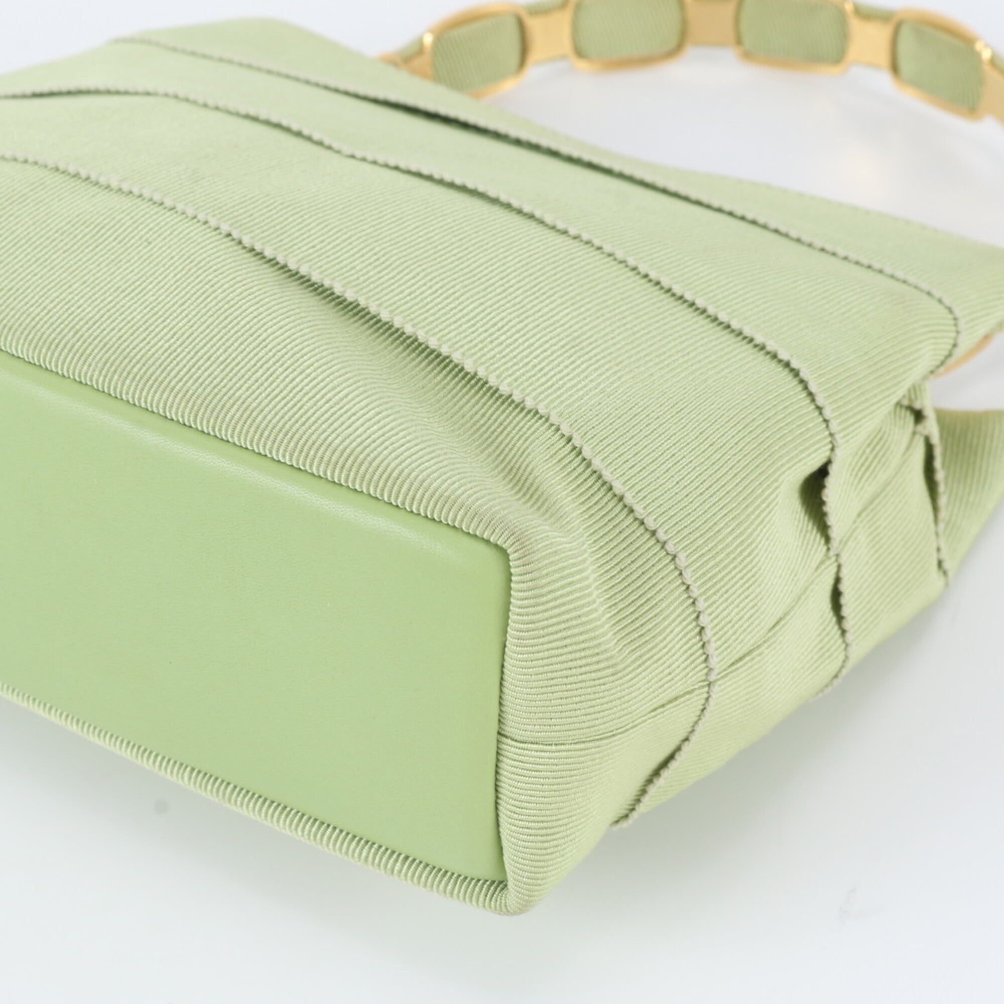 Salvatore Ferragamo Green Leather Canvas Handbag Tote Bag (Pre-Owned)