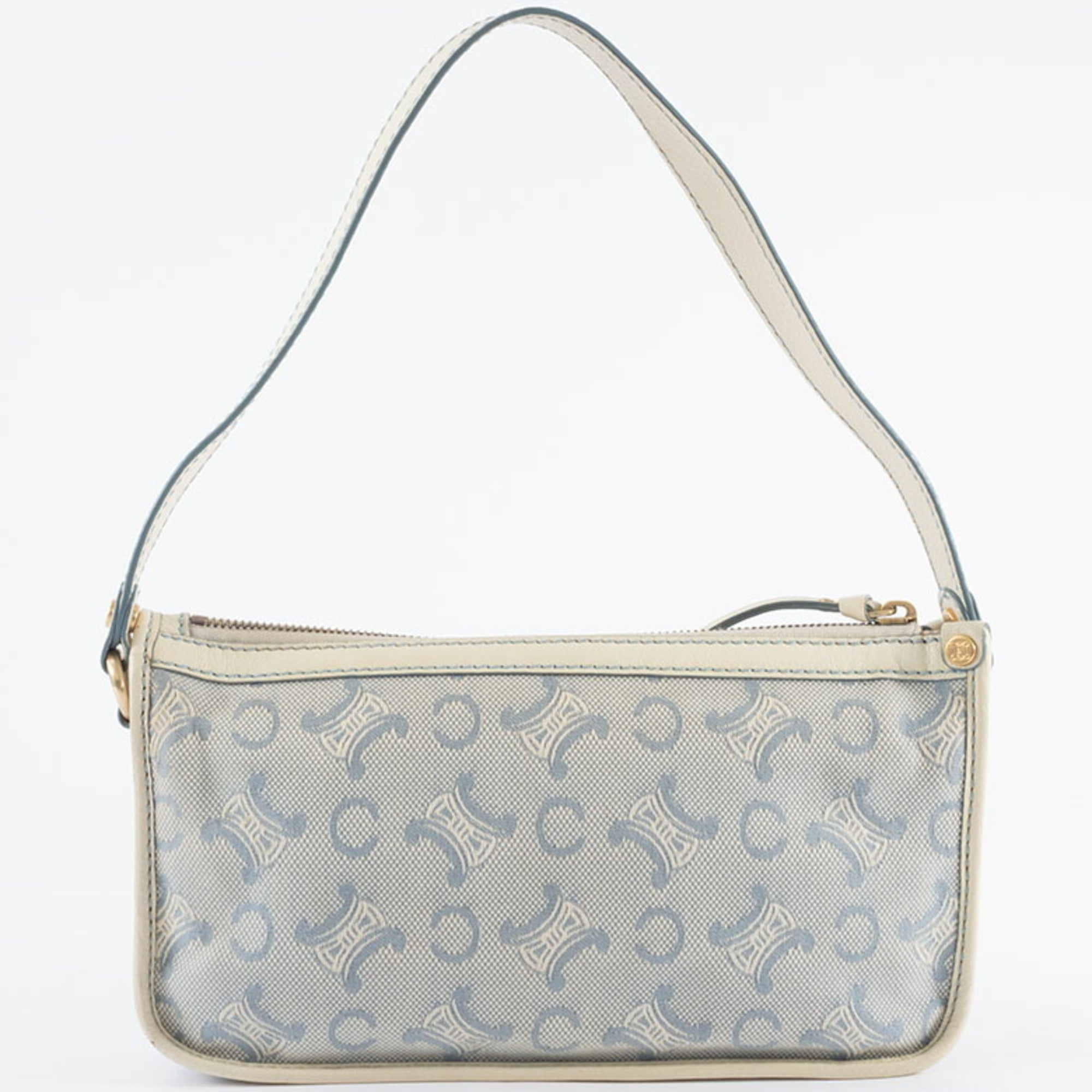 Celine Macadam Blue White Canvas Leather Shoulder Bag (Pre-Owned)