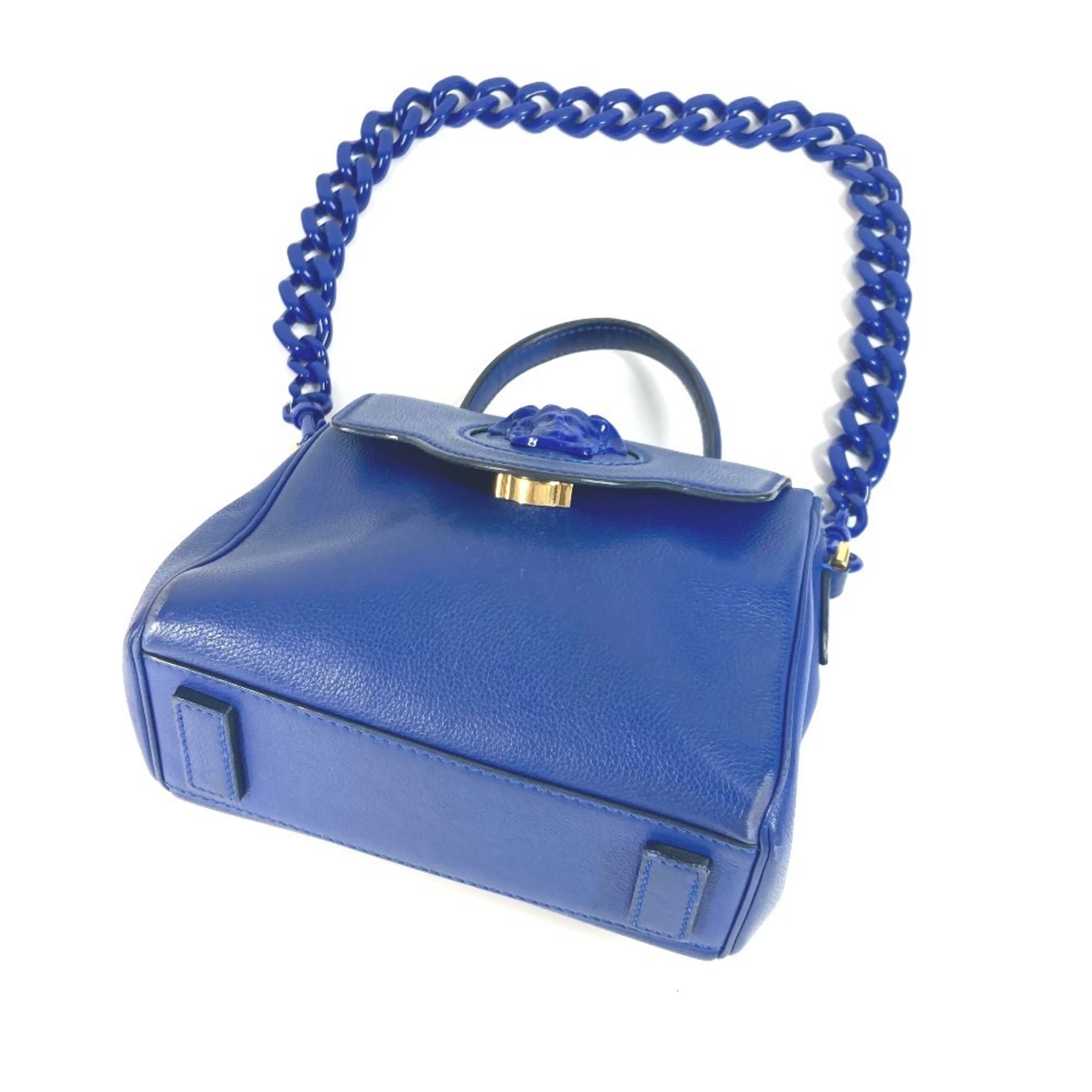 Versace Blue Leather Handbag Shoulder Bag (Pre-Owned)