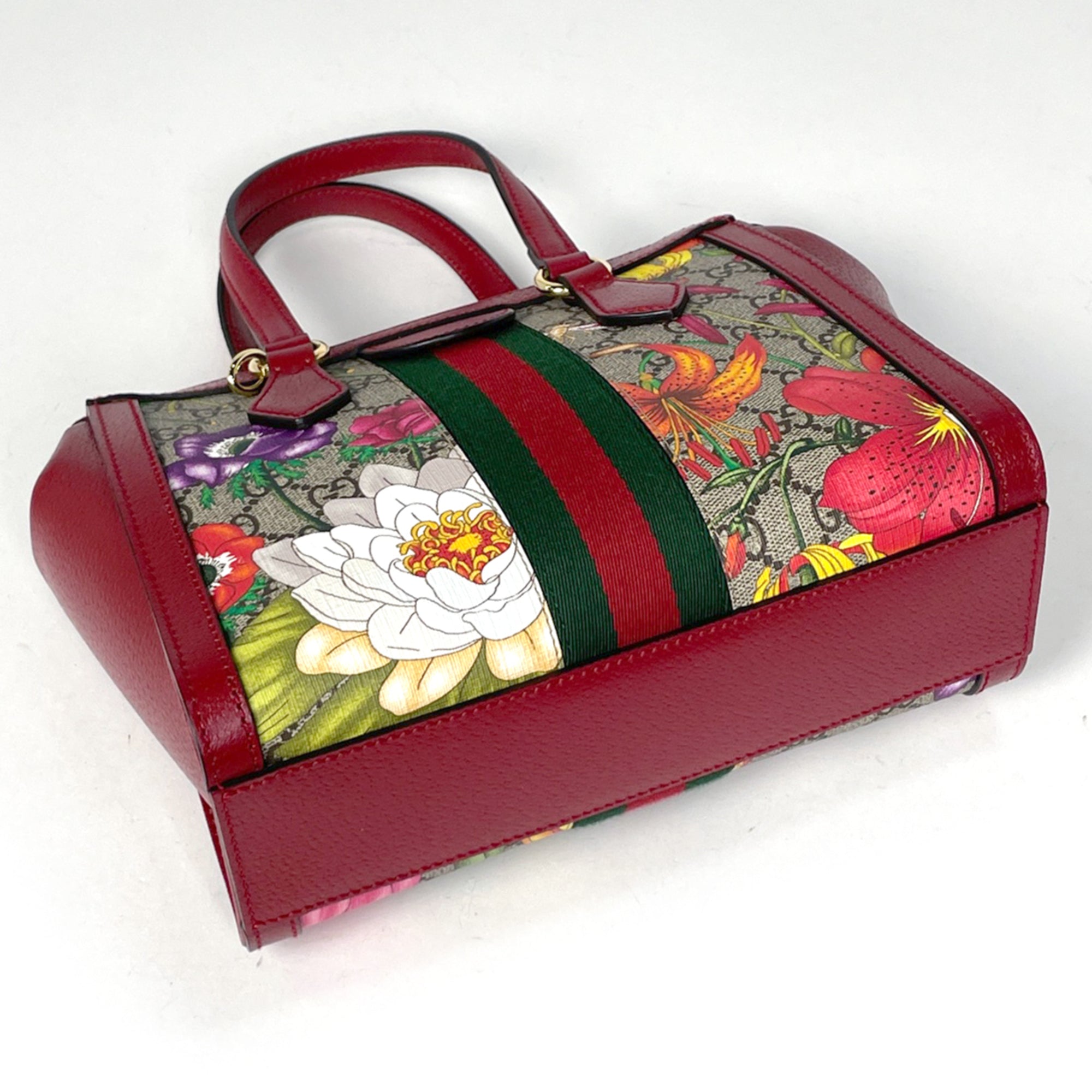 Gucci Beige Red Color Coated Canvas Leather Tote Bag (Pre-Owned)