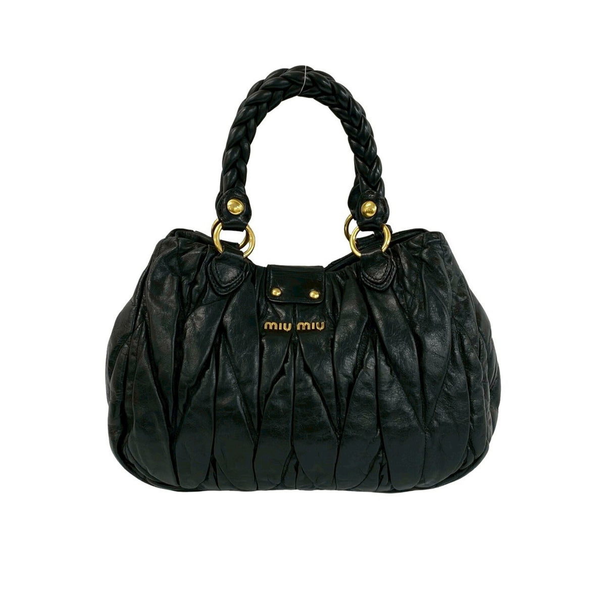Miu Miu Black Leather Handbag Shoulder Bag Tote Bag (Pre-Owned)