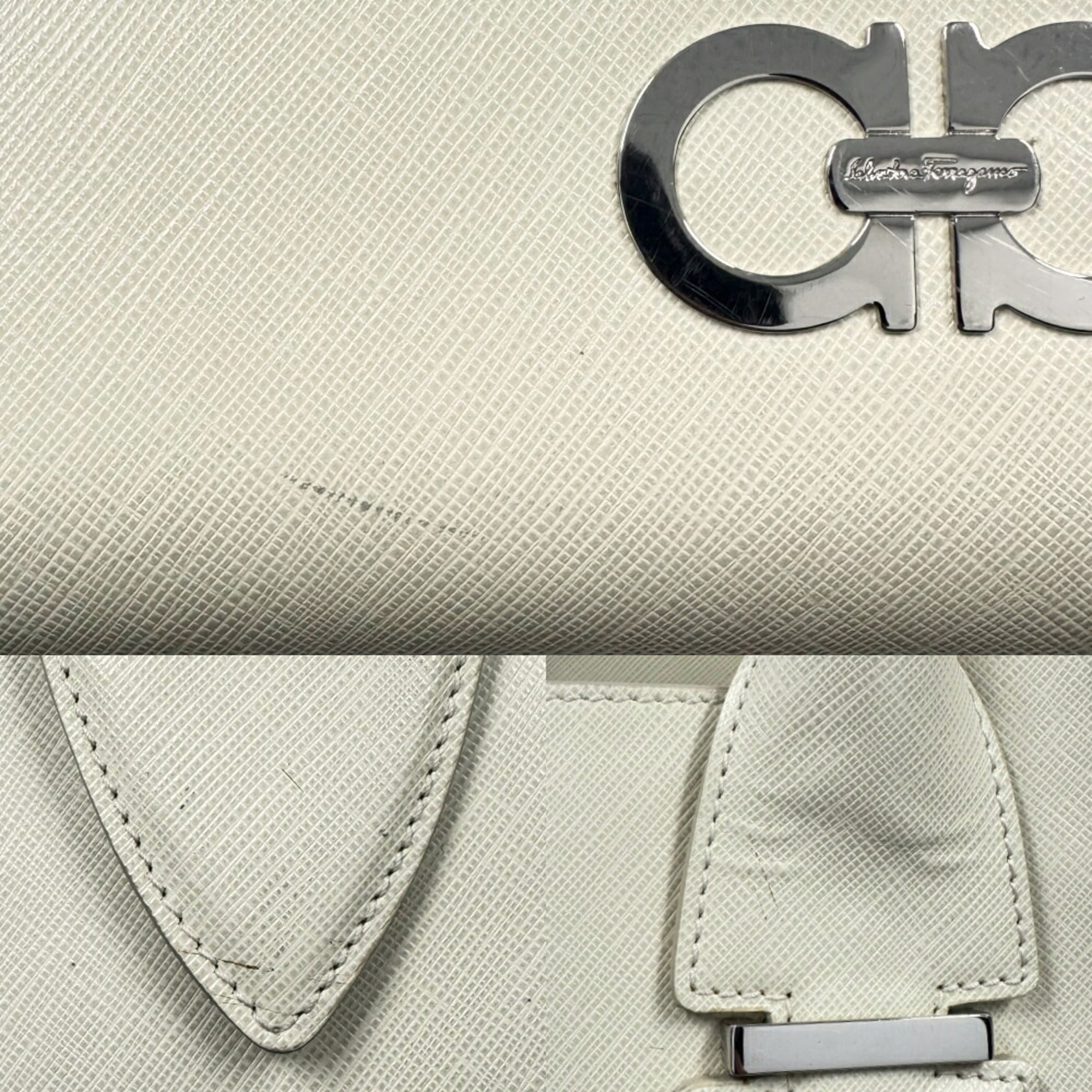 Salvatore Ferragamo Gancini Ivory Leather Tote Bag (Pre-Owned)