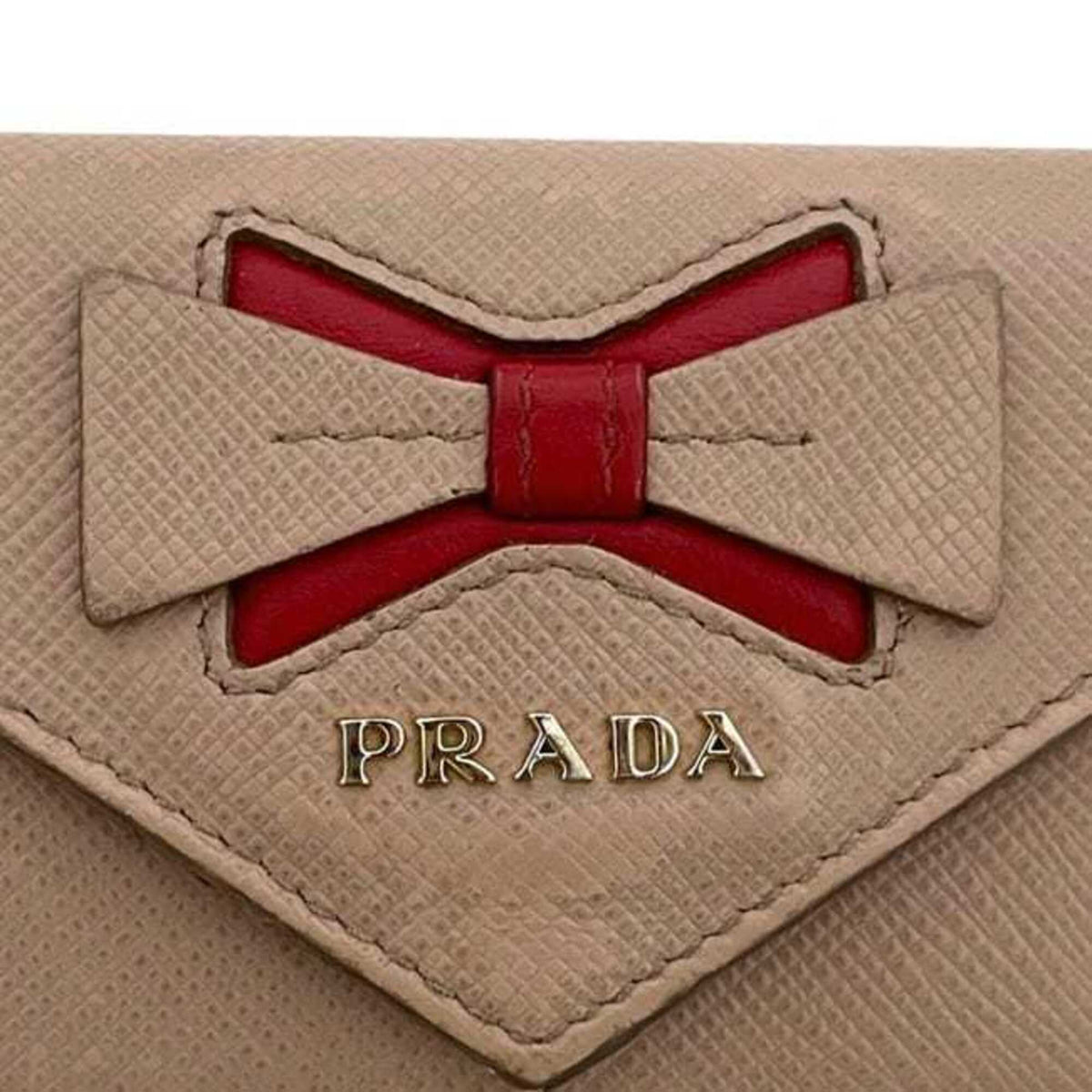 Prada Saffiano Beige Leather Wallet (Tri-Fold) (Pre-Owned)