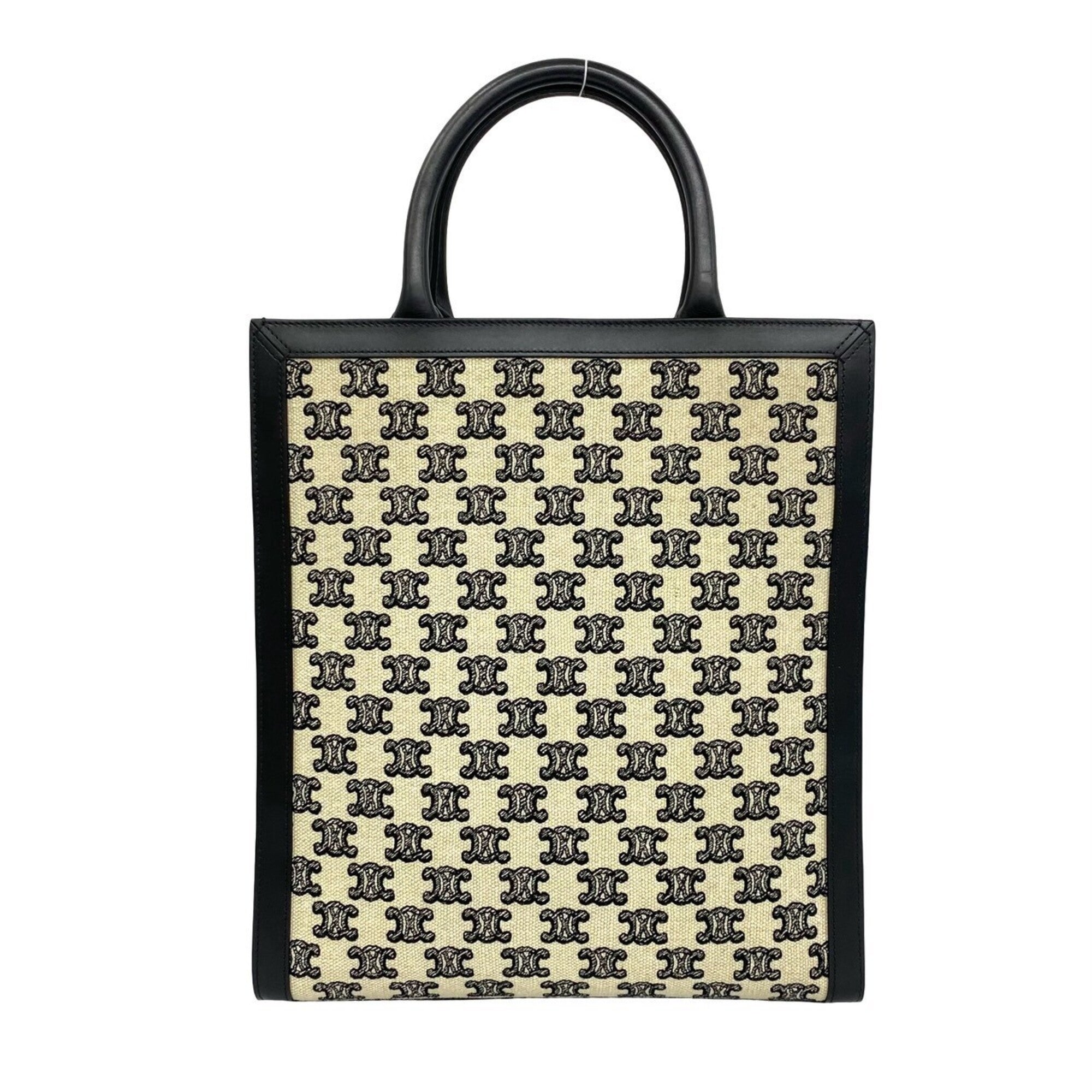 Celine Black Ivory Canvas Leather Handbag Shoulder Bag (Pre-Owned)