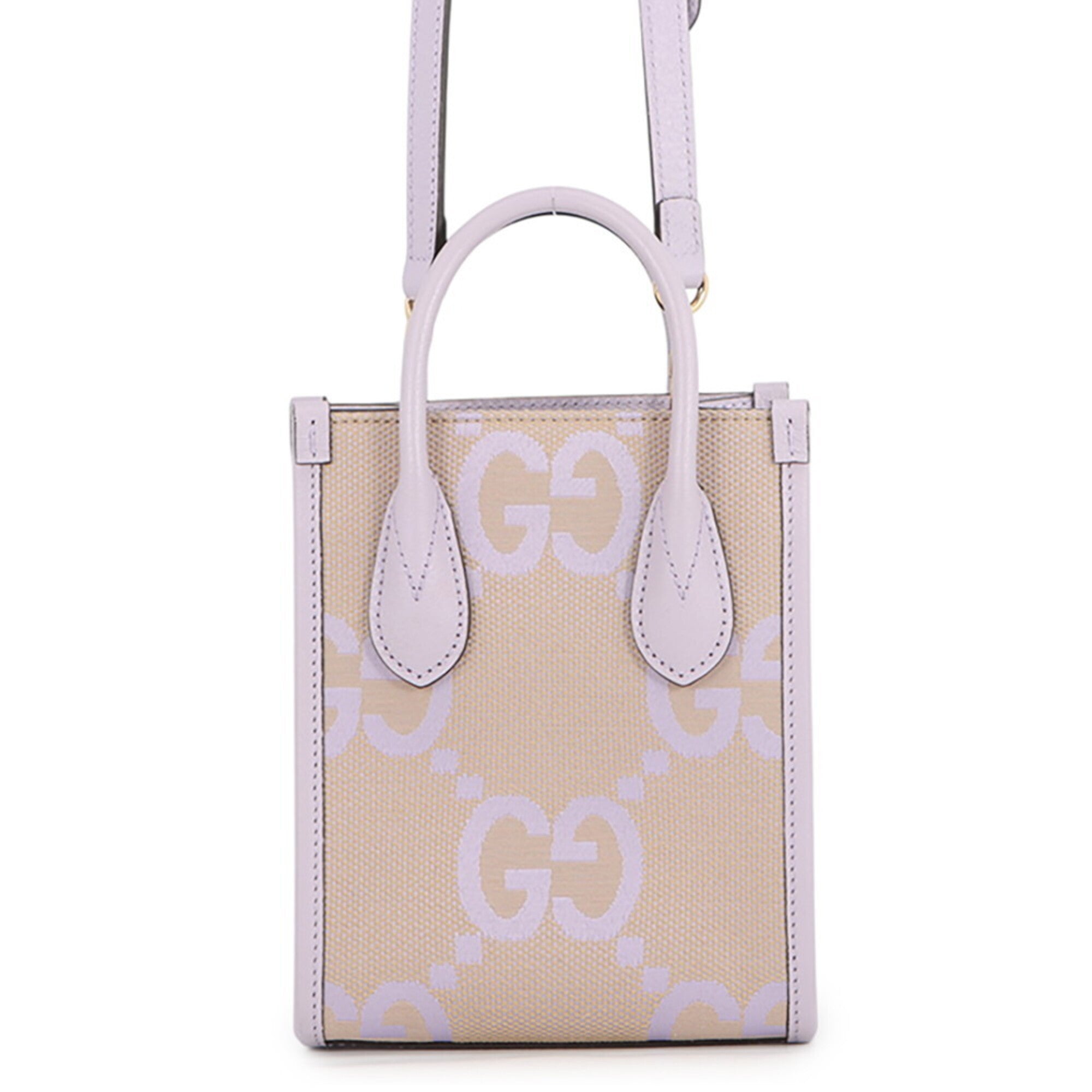 Gucci Beige Purple Gg Canvas Leather Handbag (Pre-Owned)