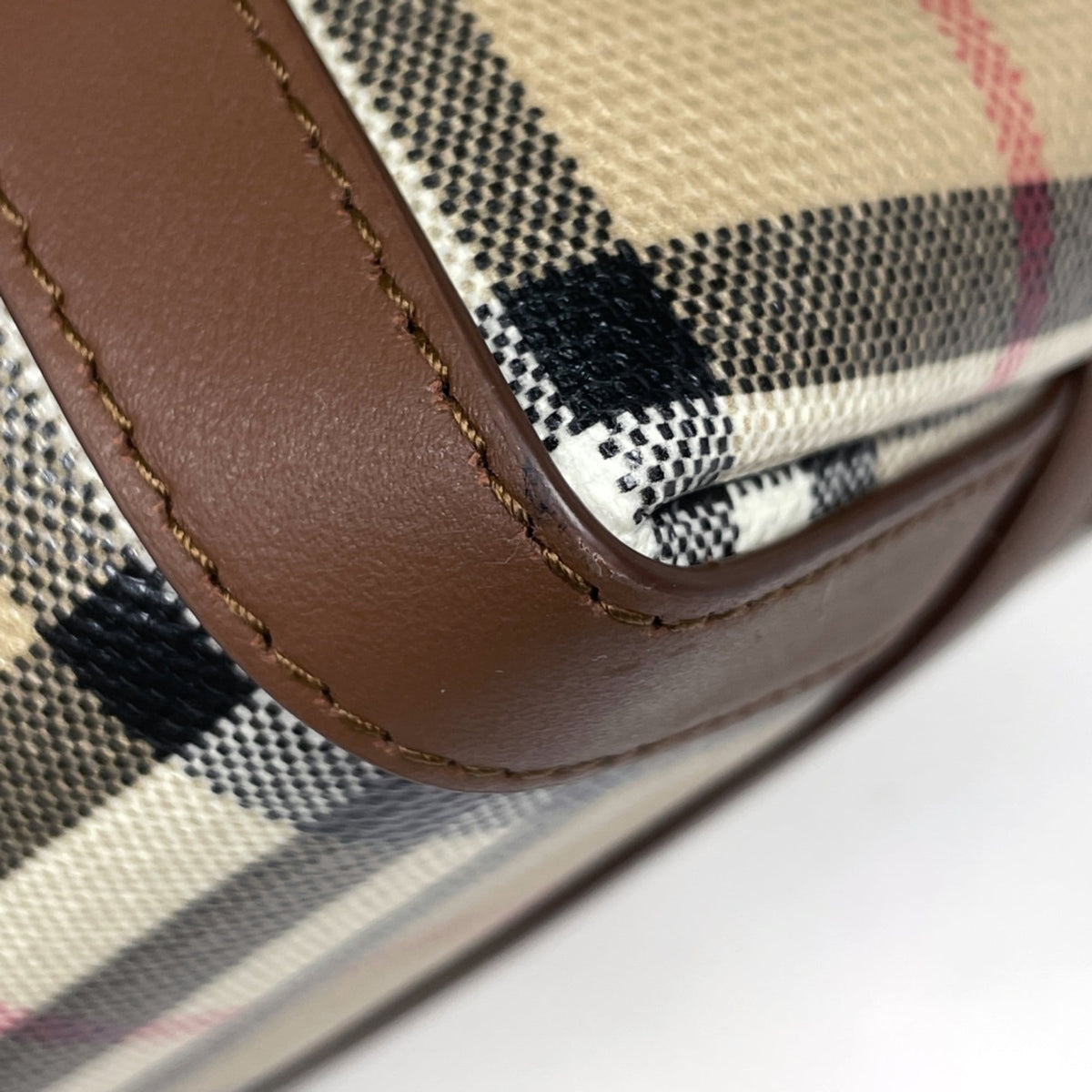 Burberry Beige Brown Coated Canvas Leather Handbag (Pre-Owned)