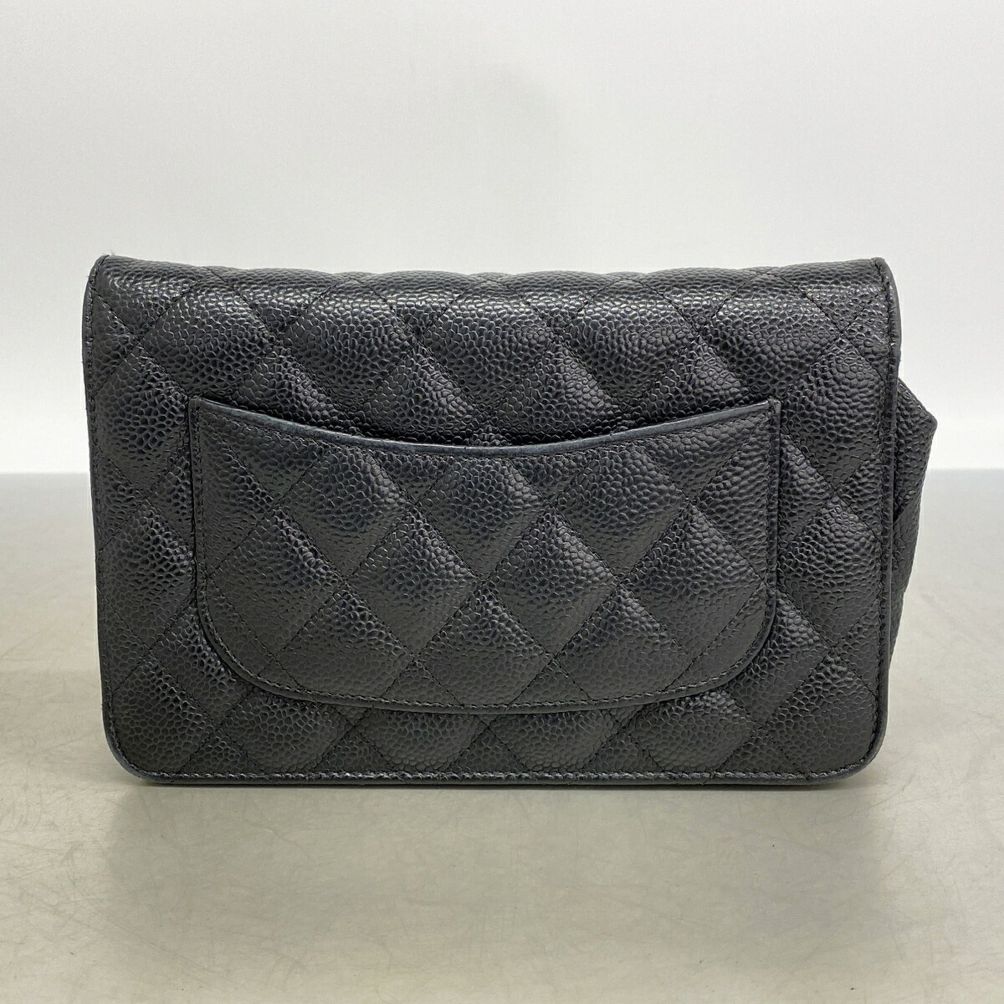Chanel Black Grained Calfskin Chain/Shoulder Wallet (Pre-Owned)