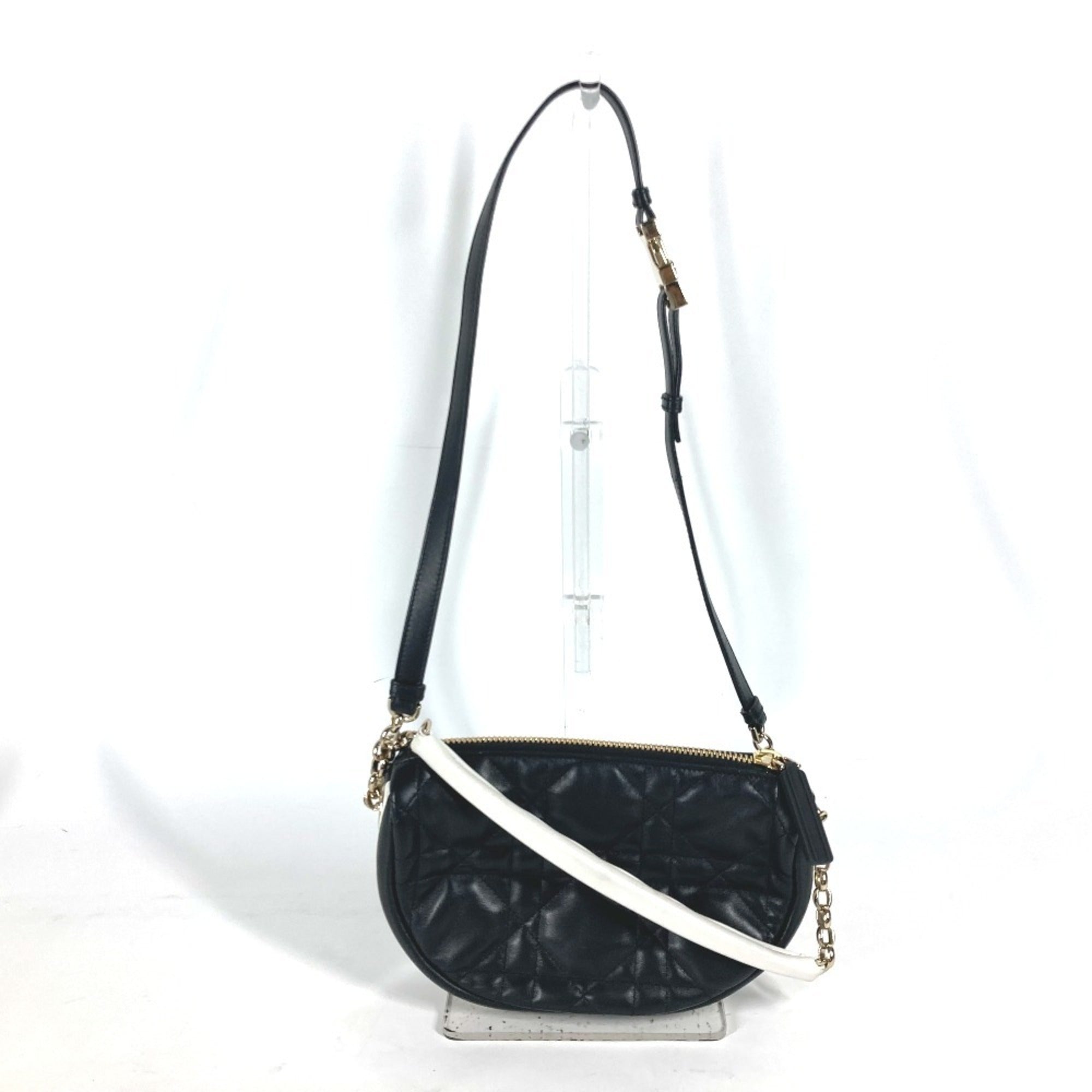 Christian Dior Black White Leather Handbag Shoulder Bag (Pre-Owned)