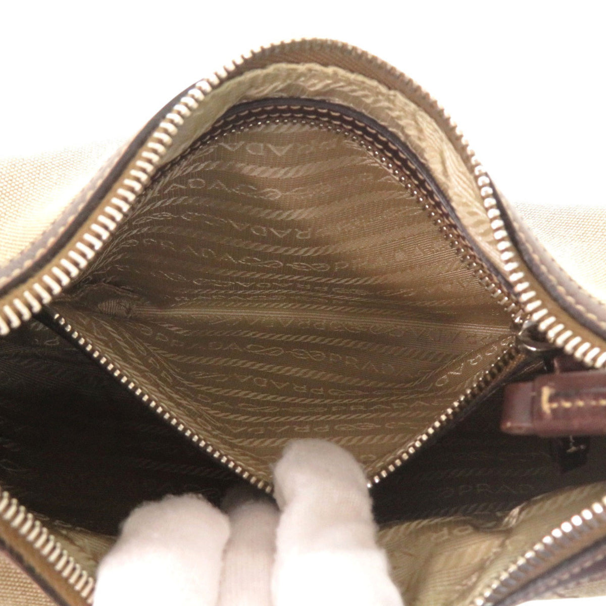 Prada Brown Khaki Canvas Leather Shoulder Bag (Pre-Owned)