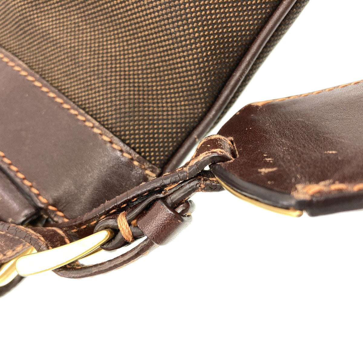Prada Dark Brown Canvas Leather Shoulder Bag (Pre-Owned)