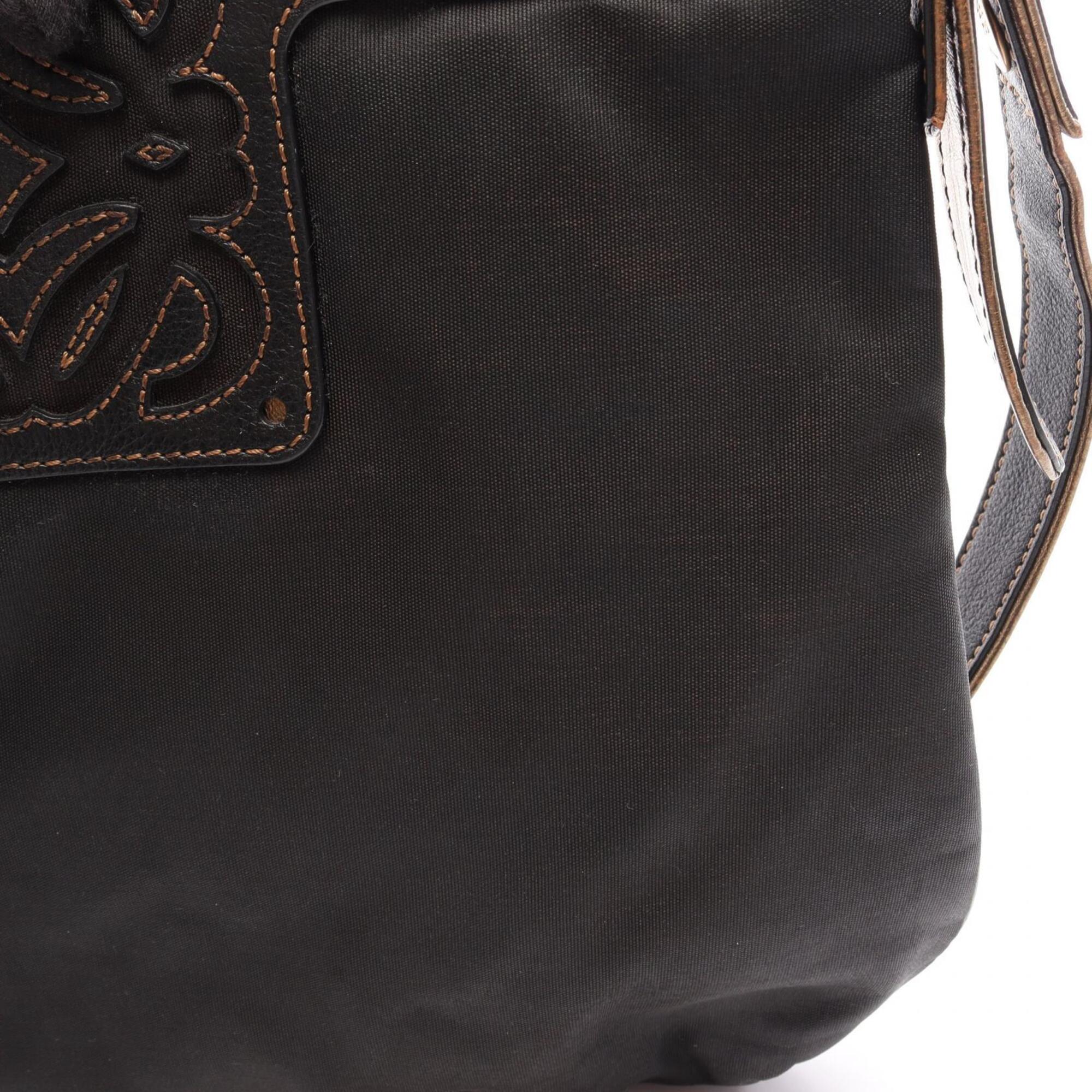 Loewe Black Nylon Leather Handbag Shoulder Bag (Pre-Owned)