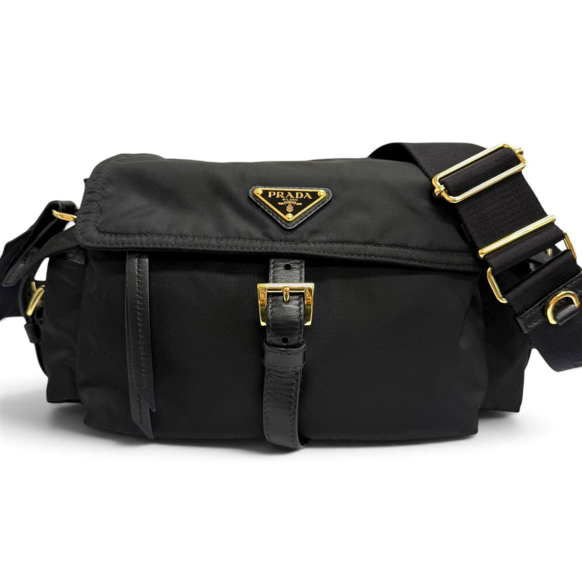 Prada Black Gold Polyamide Leather Shoulder Bag (Pre-Owned)