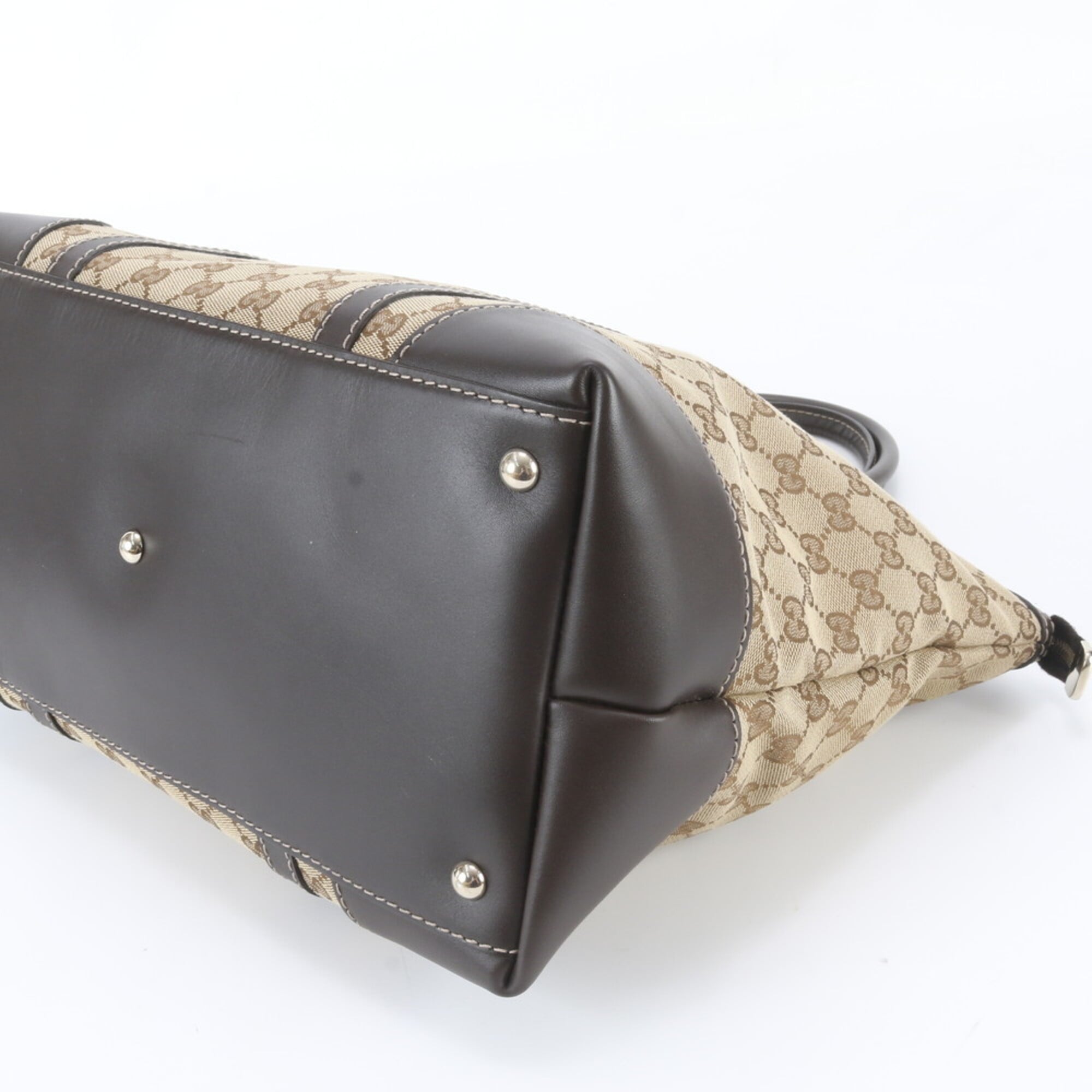 Gucci Brown Leather Canvas Handbag Shoulder Bag Tote Bag (Pre-Owned)