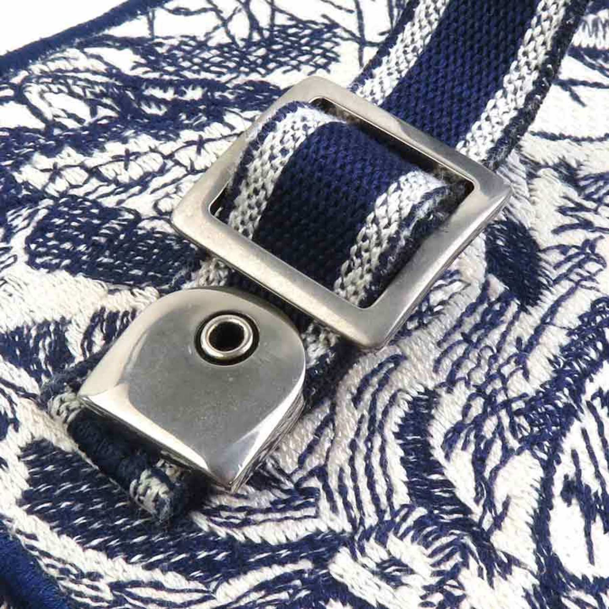 Christian Dior Navy White Canvas Handbag Vanity Bag (Pre-Owned)